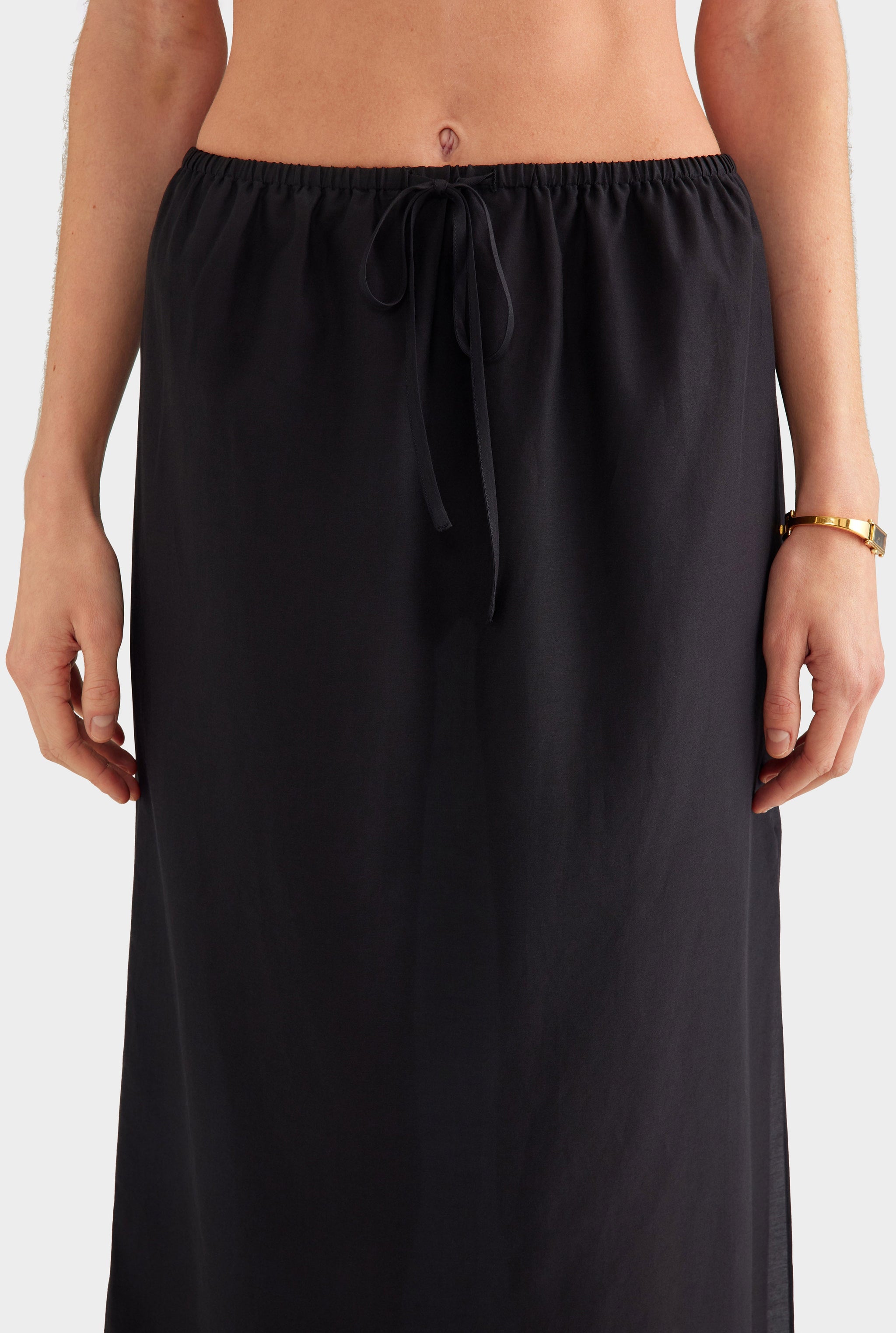 Silk Cotton Maxi Skirt - Black