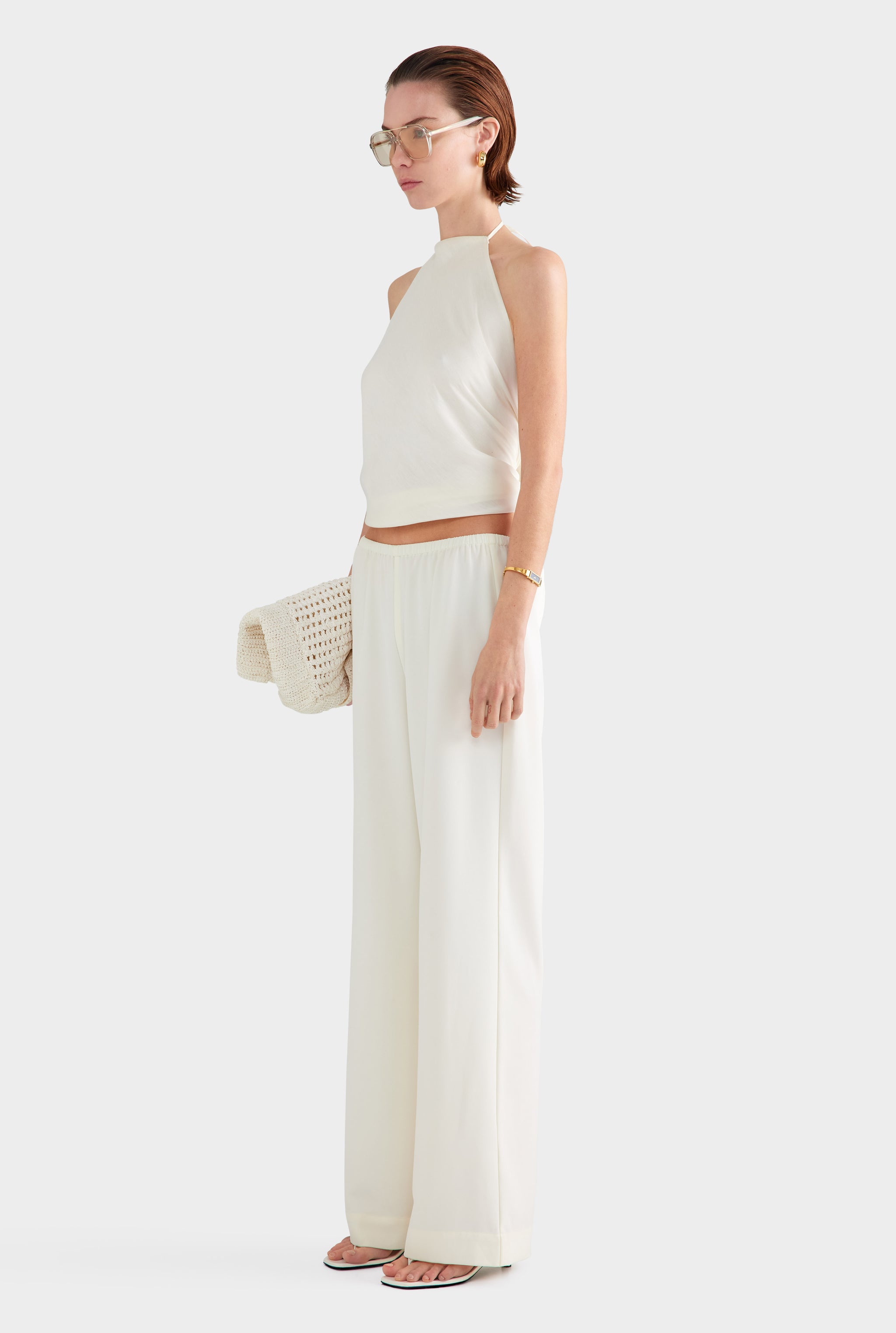 Crepe Elastic Waist Pant - Off White