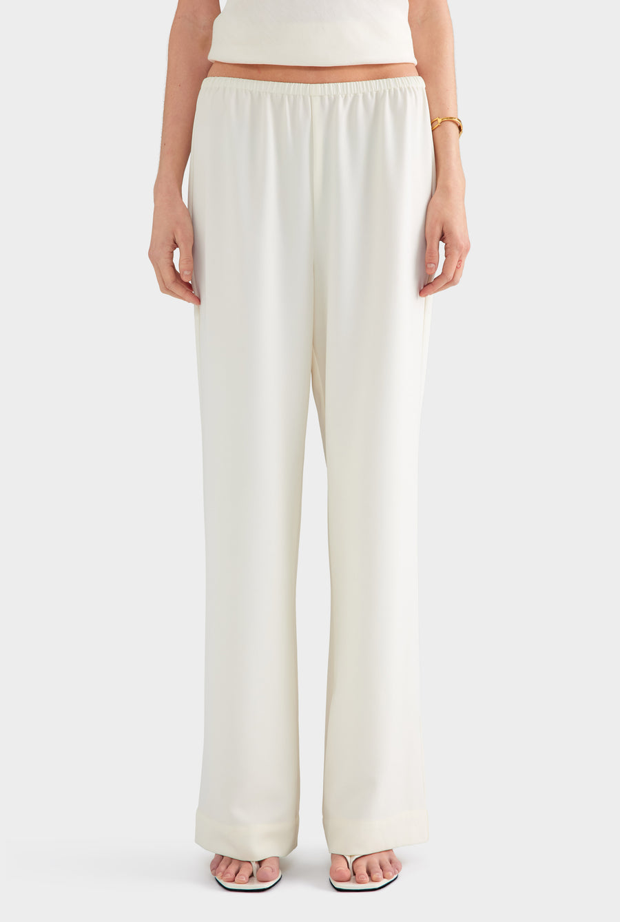 Crepe Elastic Waist Pant - Off White