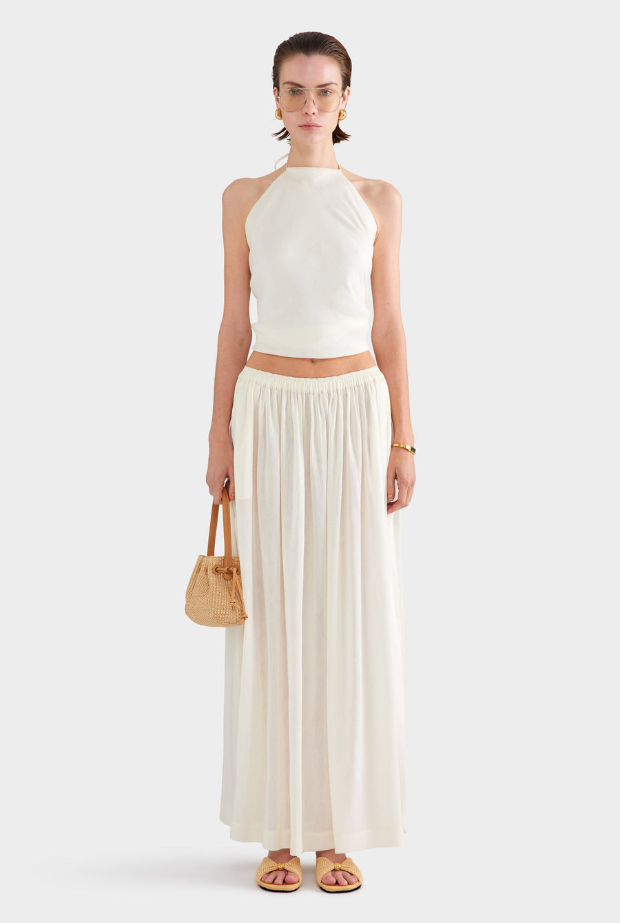 Silk Linen Scarf Halter Top - Off White