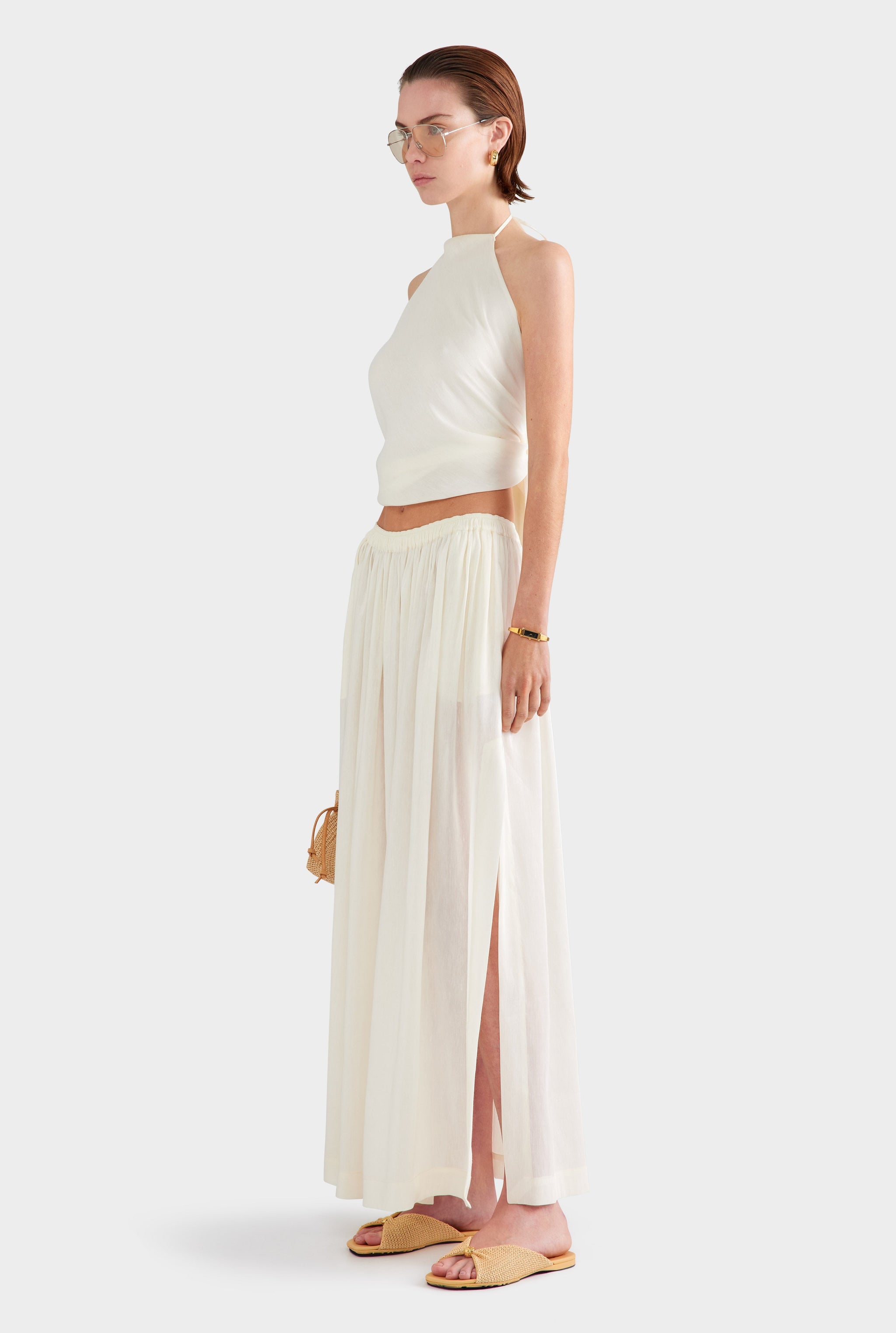 Silk Linen Scarf Halter Top - Off White