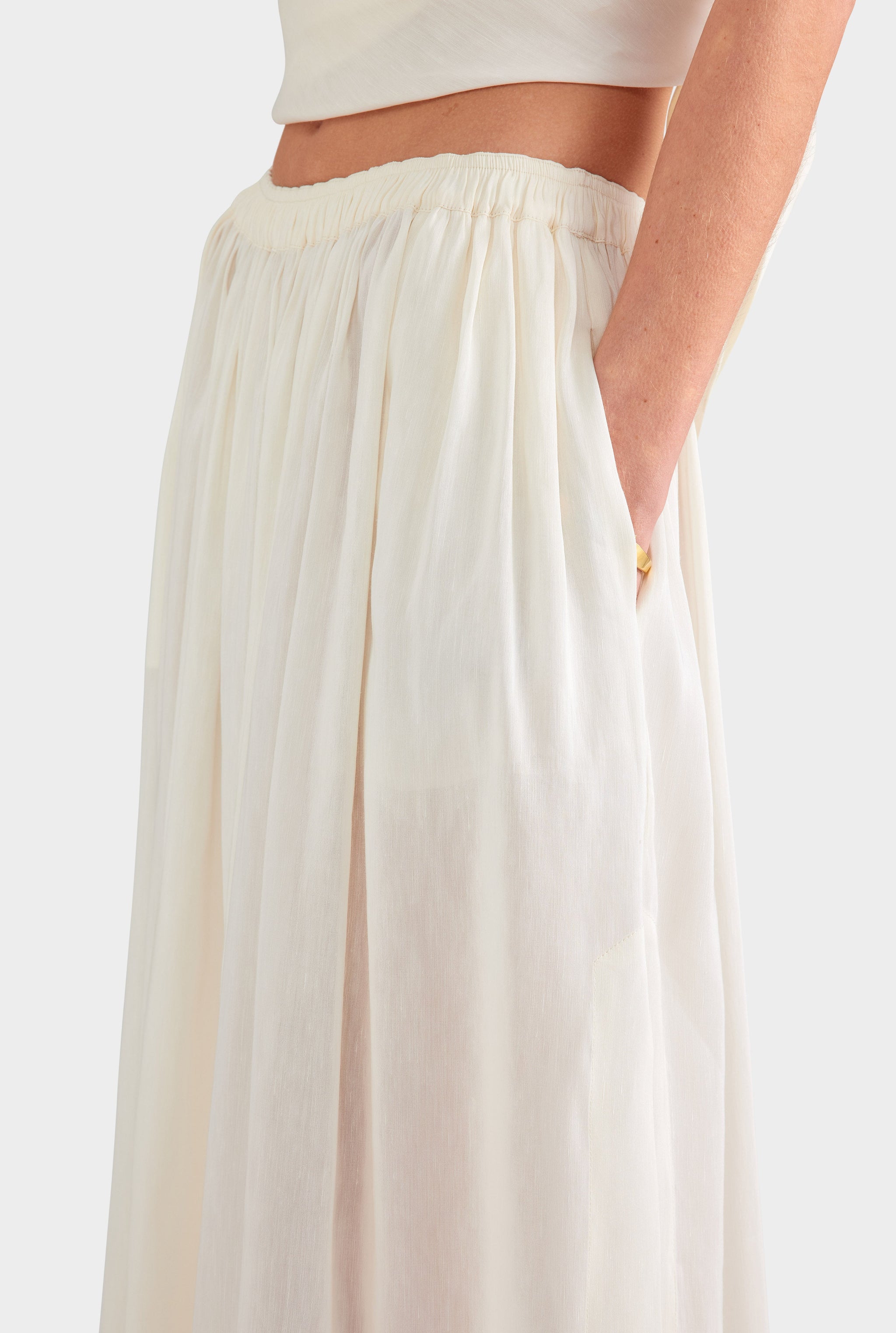 Silk Linen Maxi Skirt - Off White