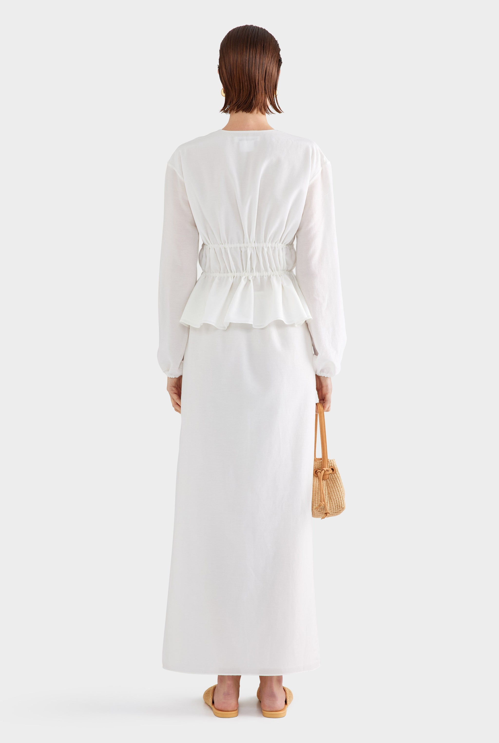 Silk Cotton Gathered Blouse - White