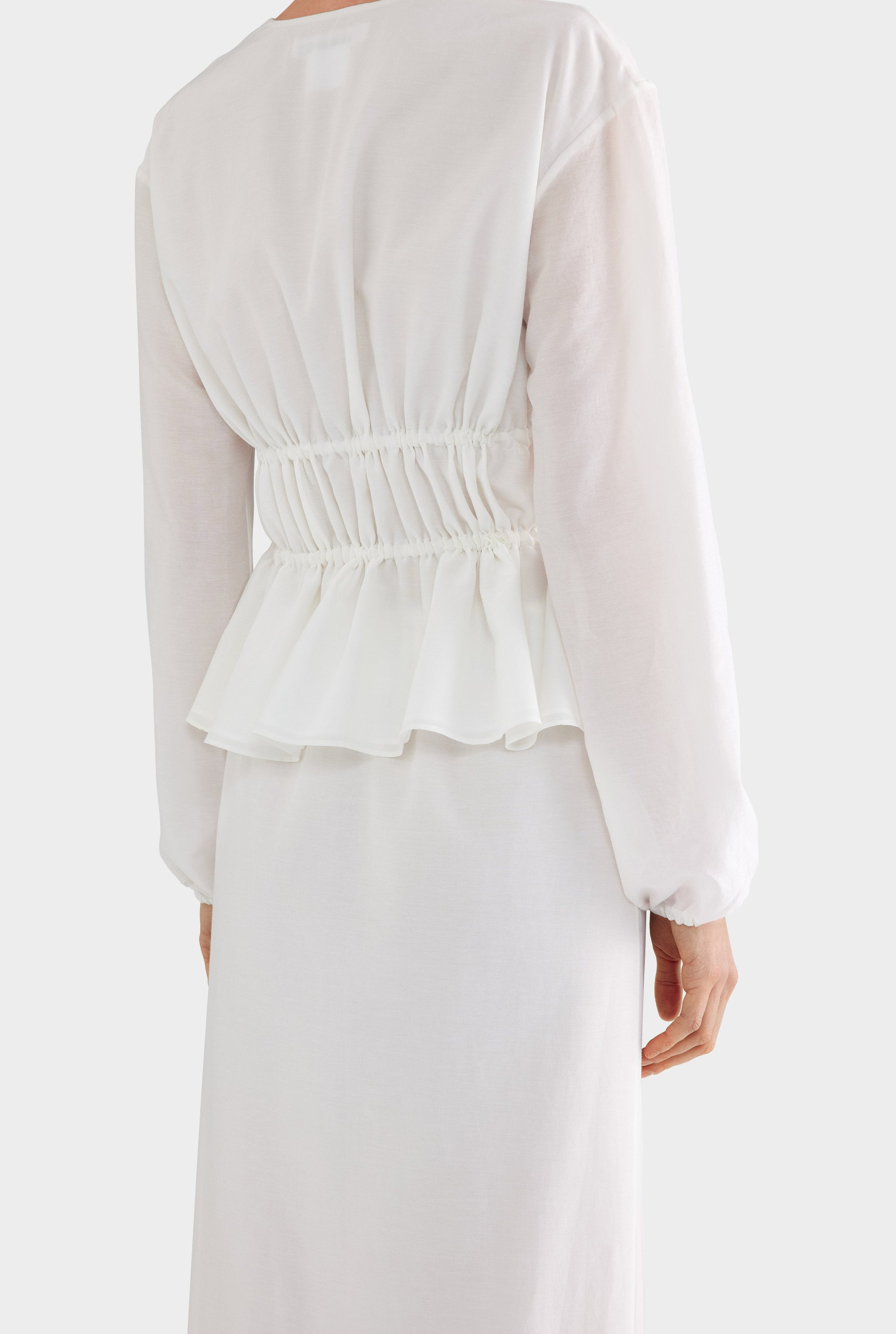 Silk Cotton Gathered Blouse - White
