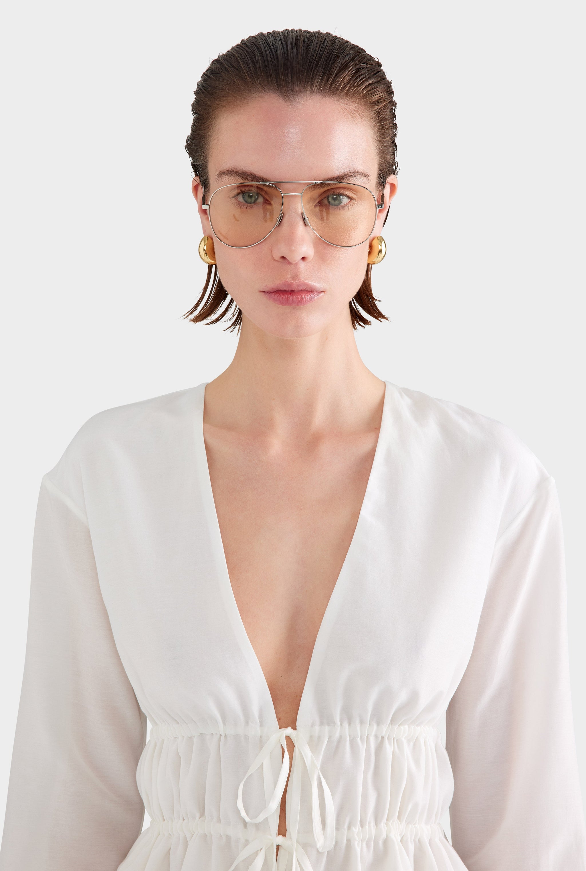 Silk Cotton Gathered Blouse - White