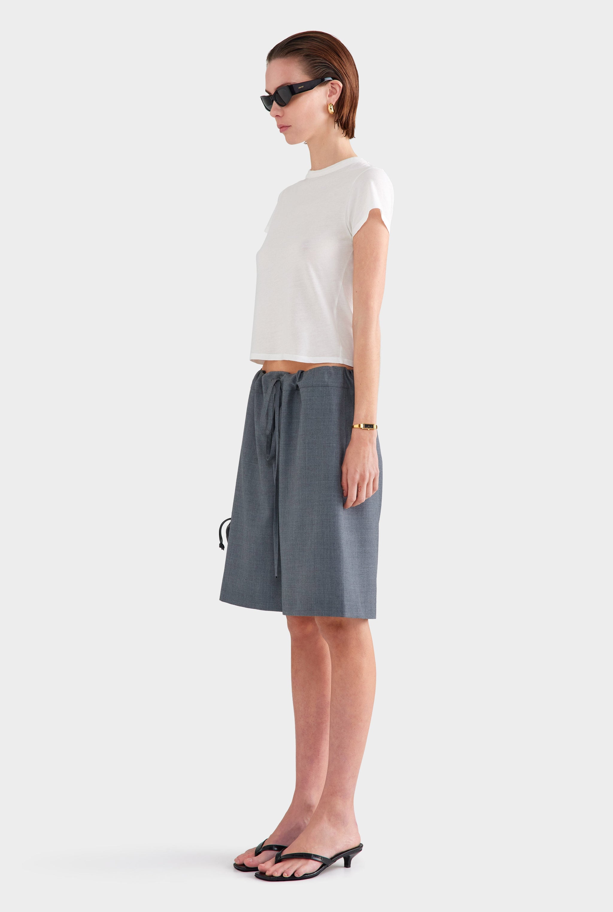 Drawstring Wool Bermuda Short - Dark Grey Marl