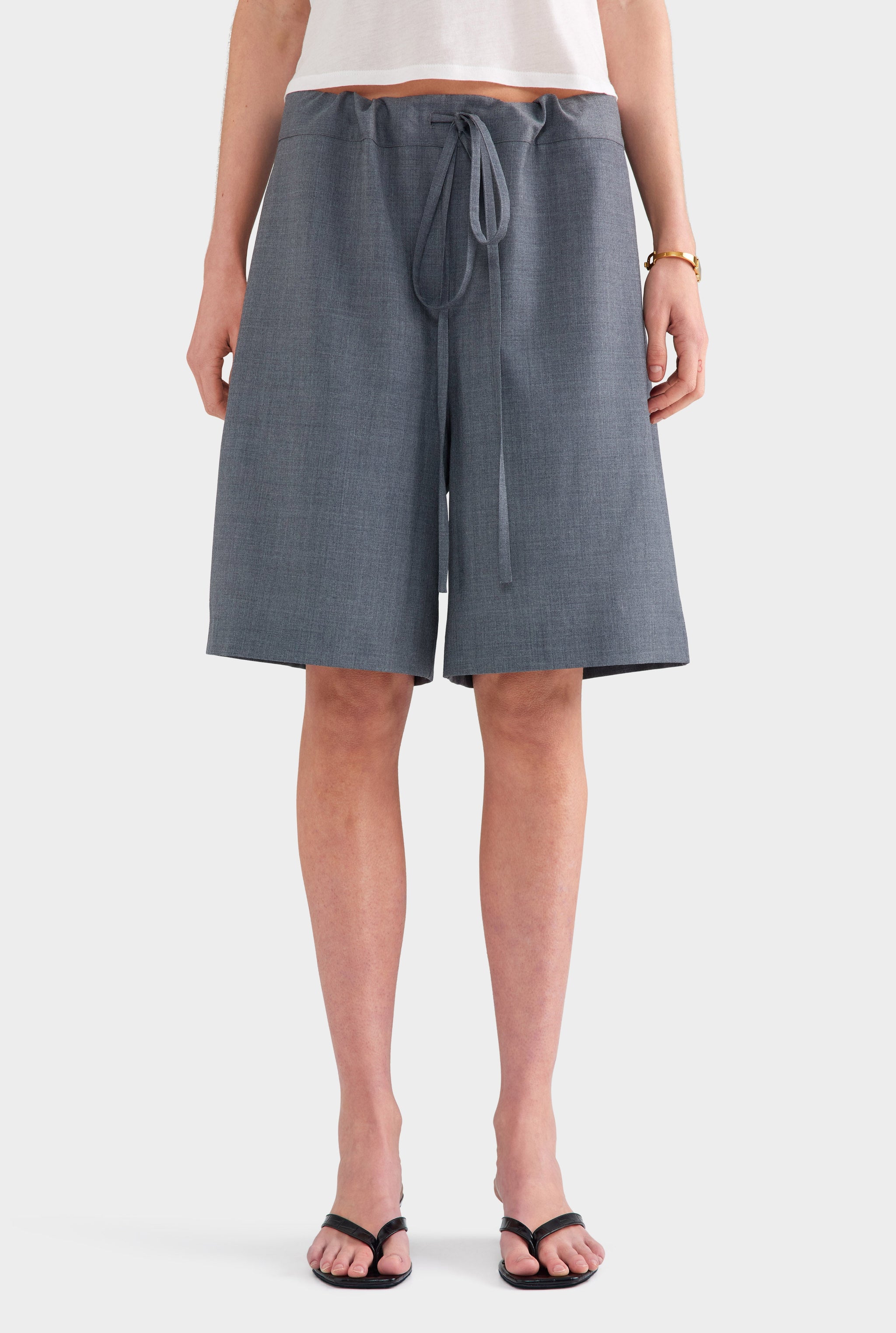 Drawstring Wool Bermuda Short - Dark Grey Marl