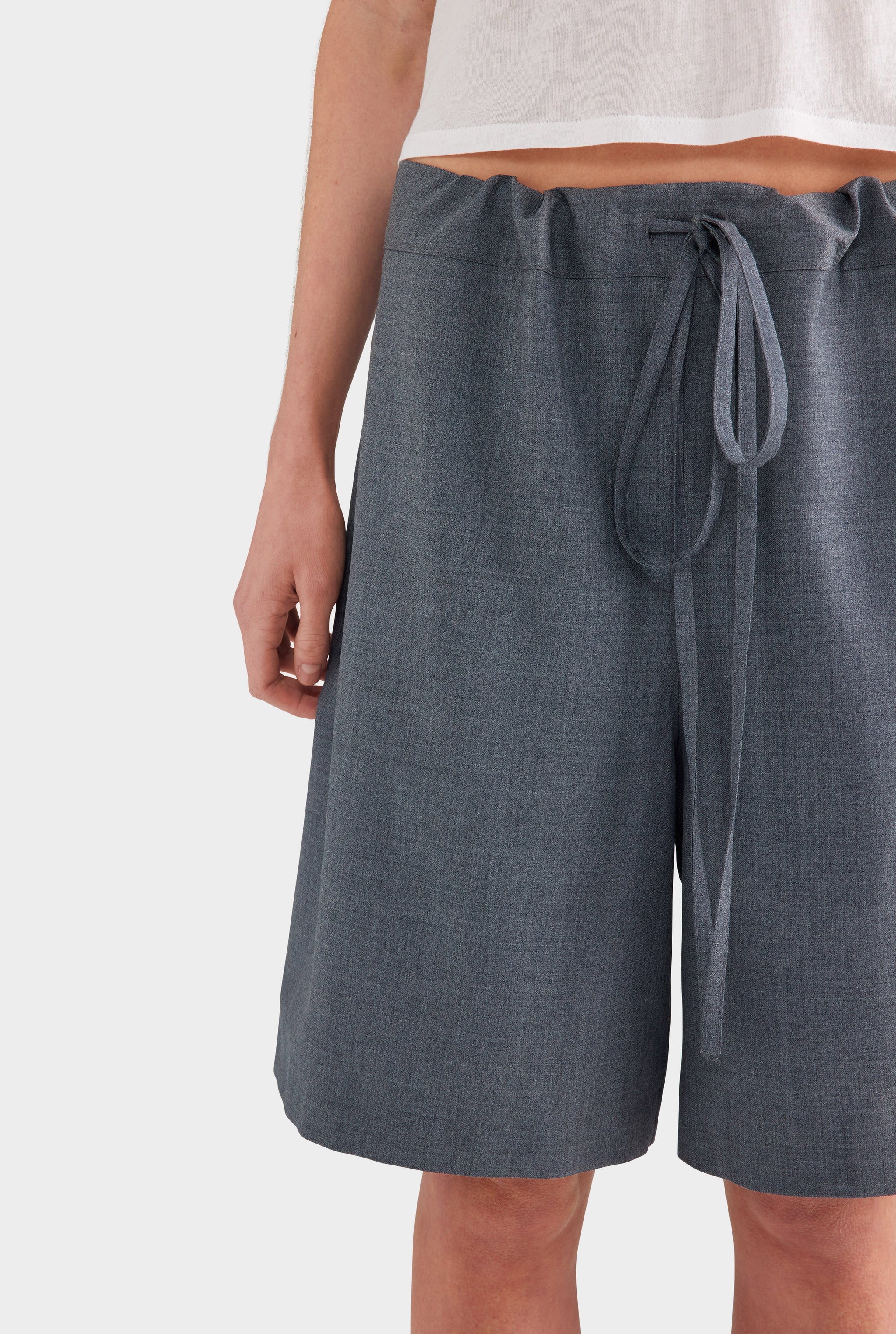 Drawstring Wool Bermuda Short - Dark Grey Marl