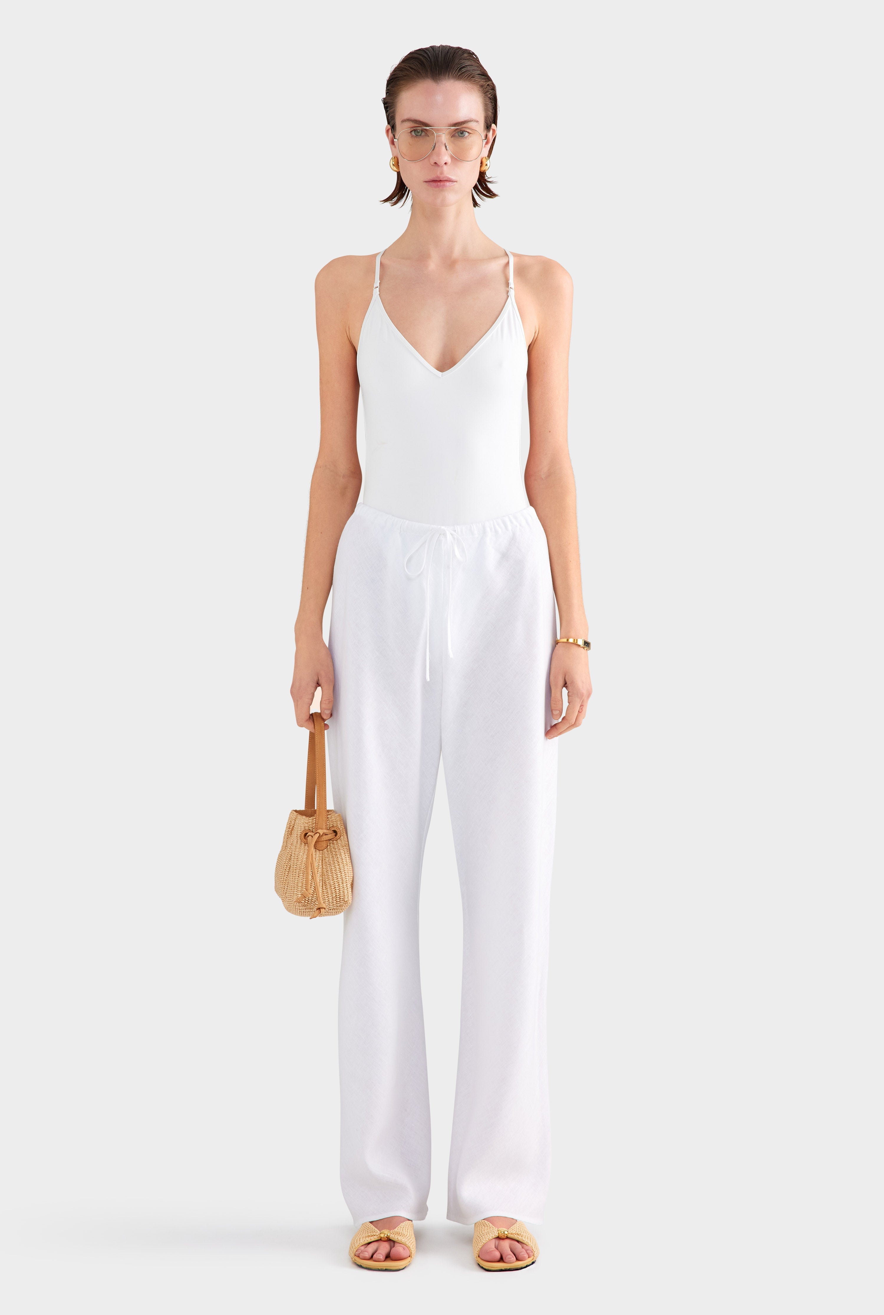 Linen Bias Pant - White