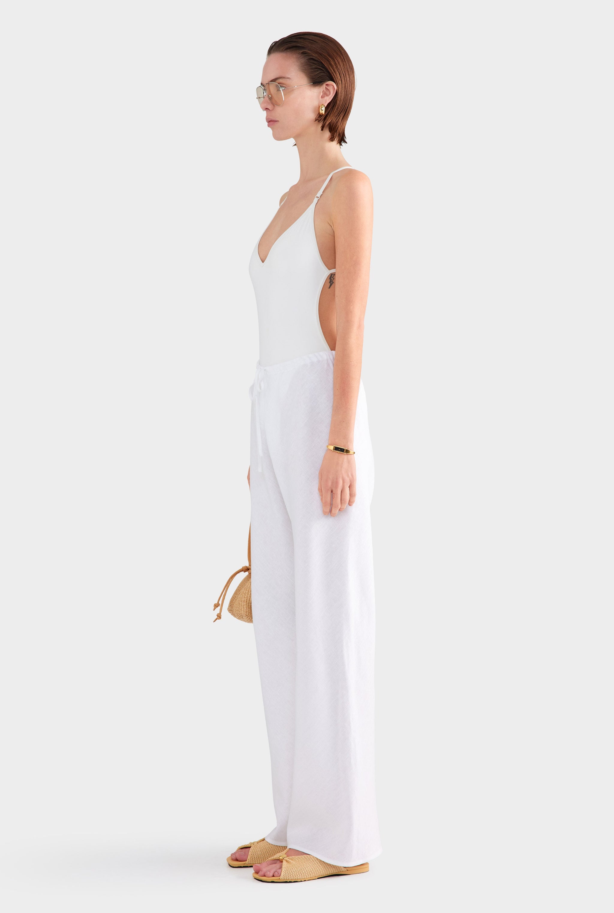 Linen Bias Pant - White