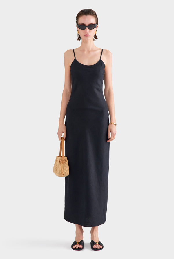 Linen Slip Dress - Black