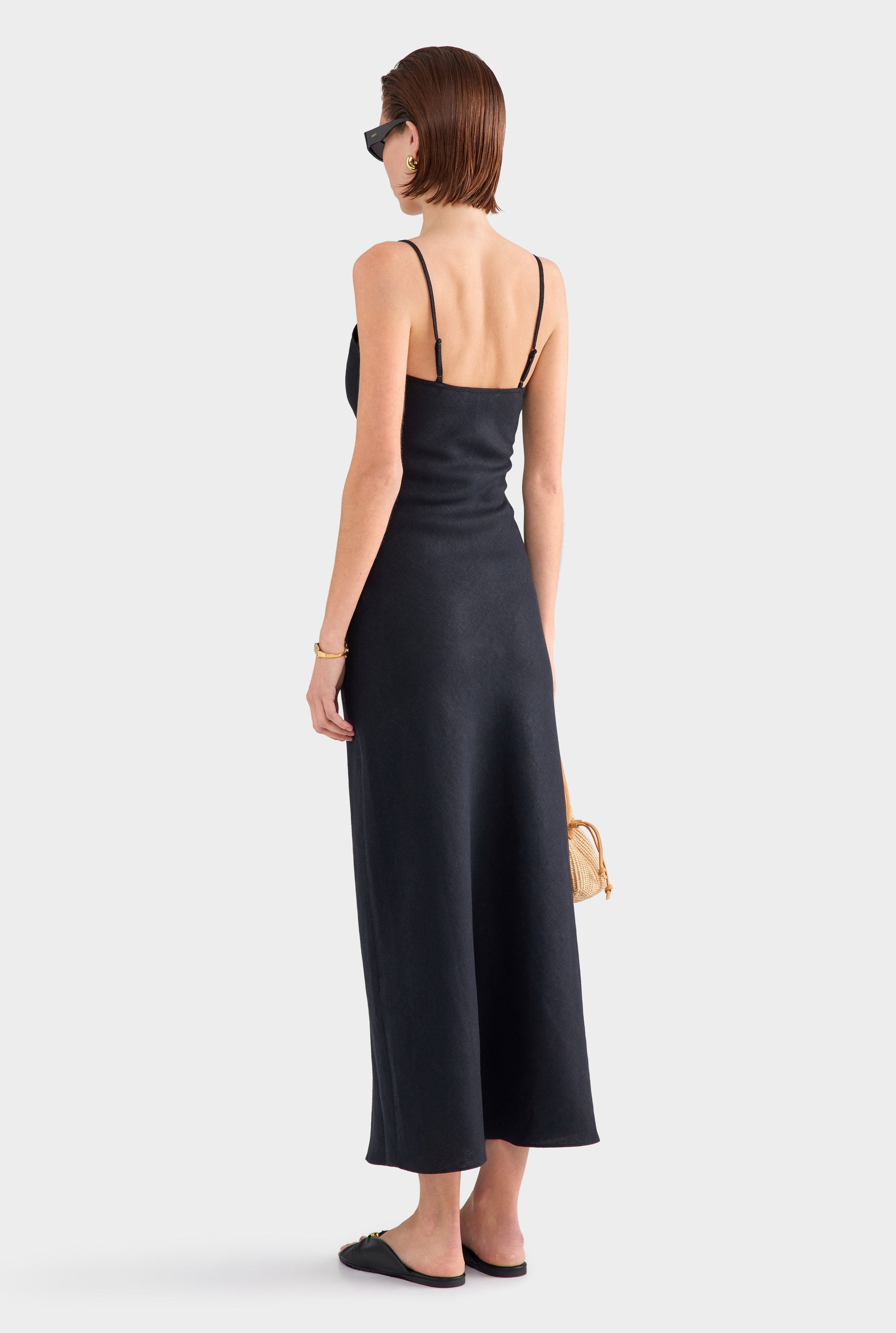 Linen Slip Dress - Black