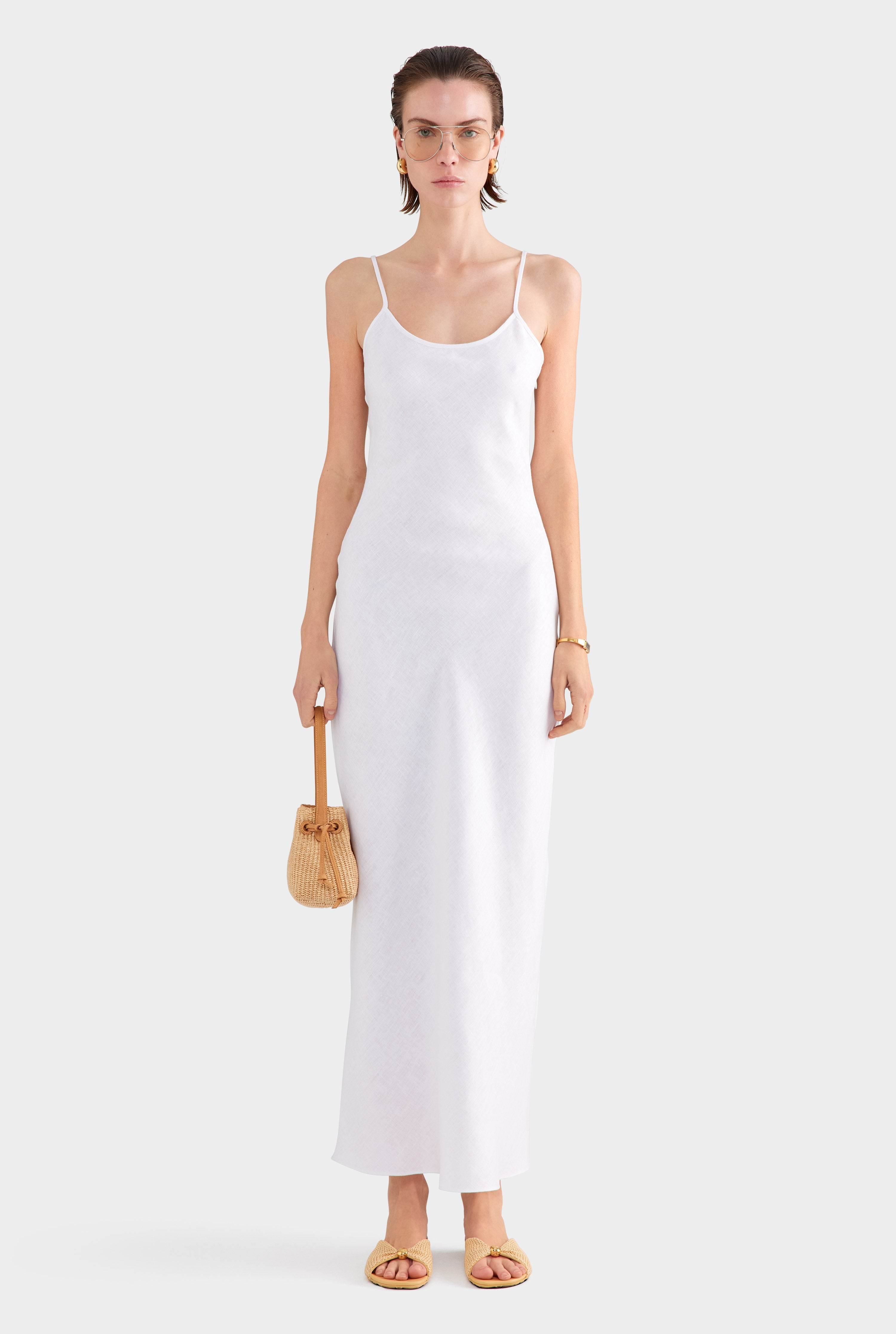 Linen Slip Dress - White