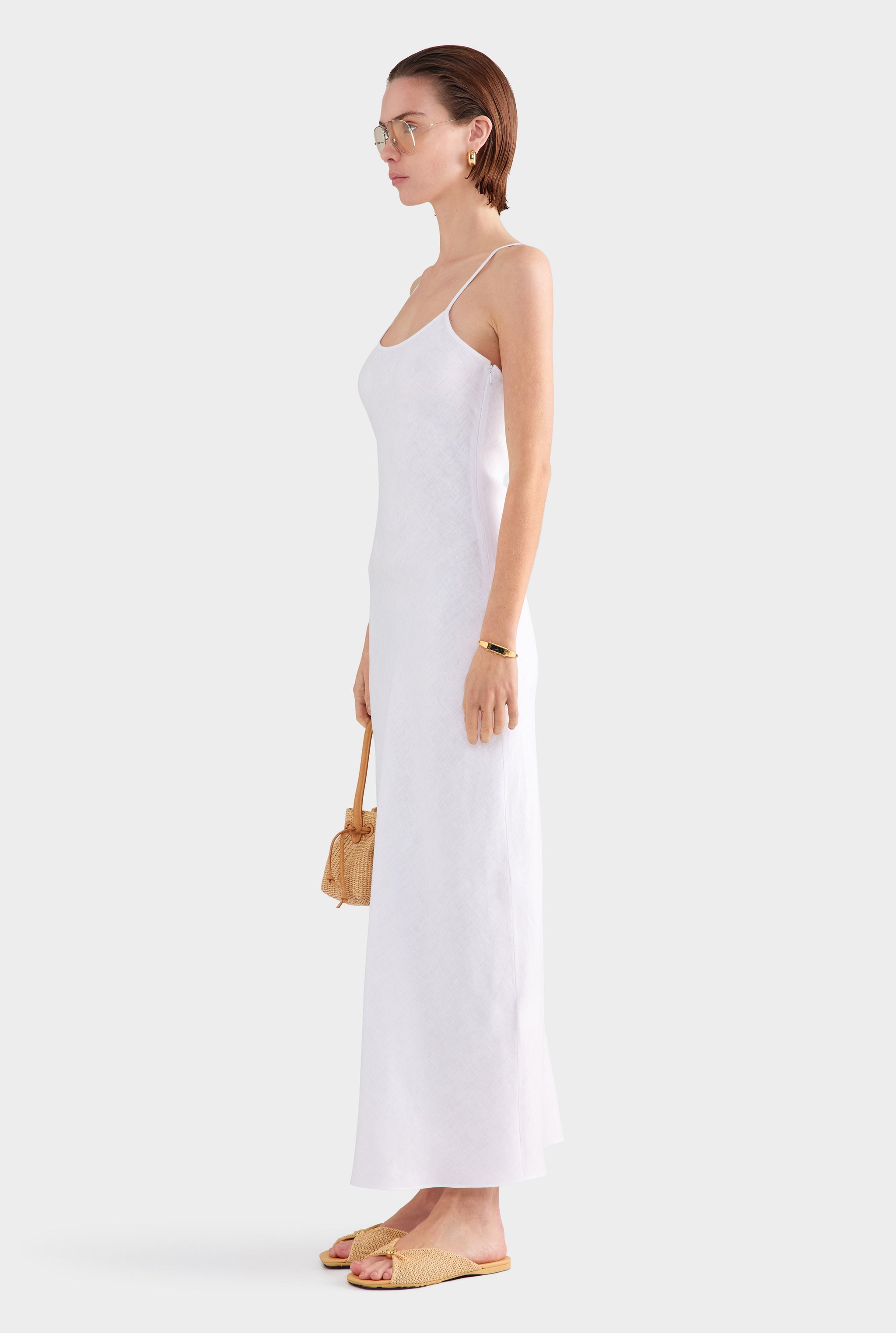 Linen Slip Dress - White