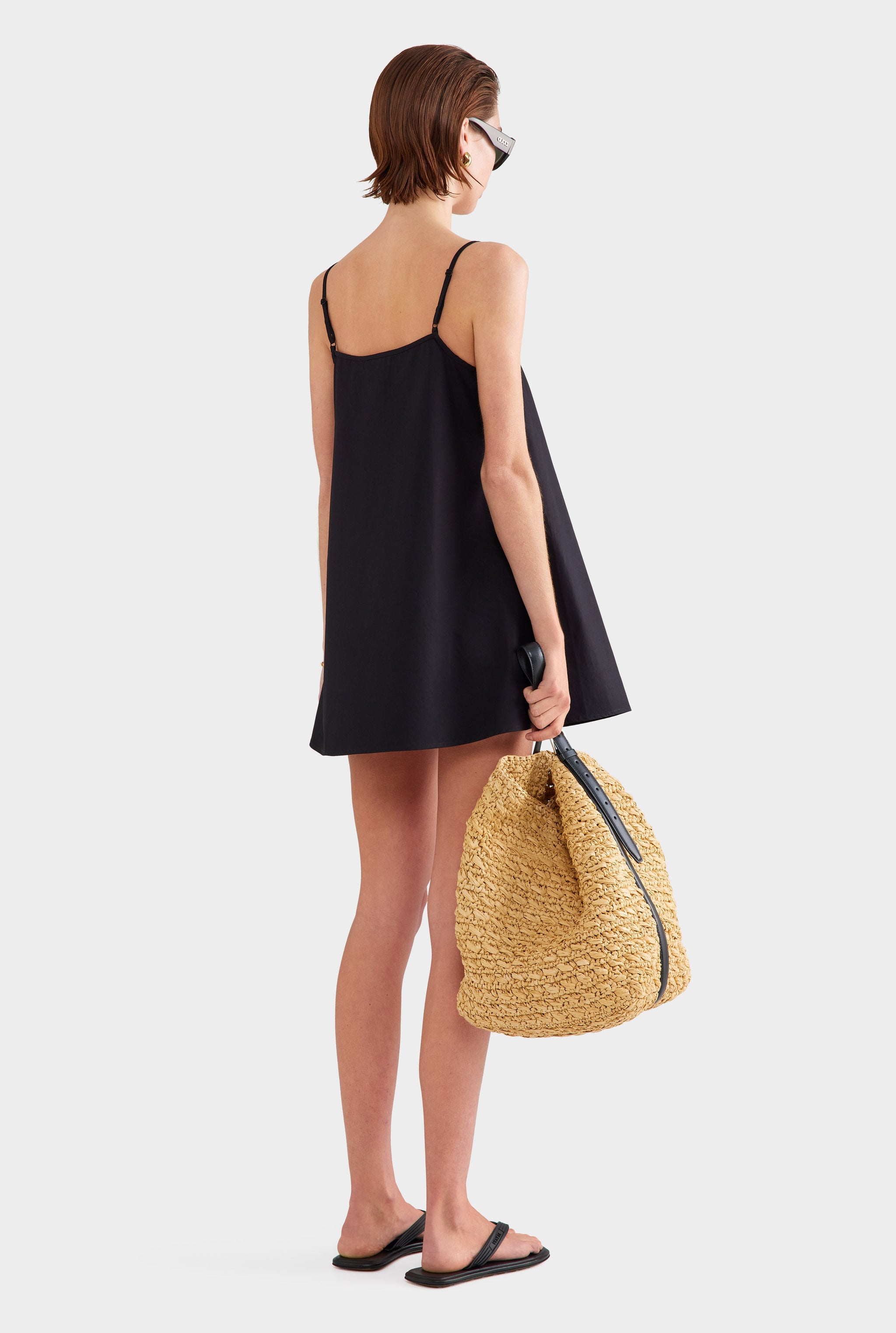 Cotton Poplin A-Line Mini Dress - Black