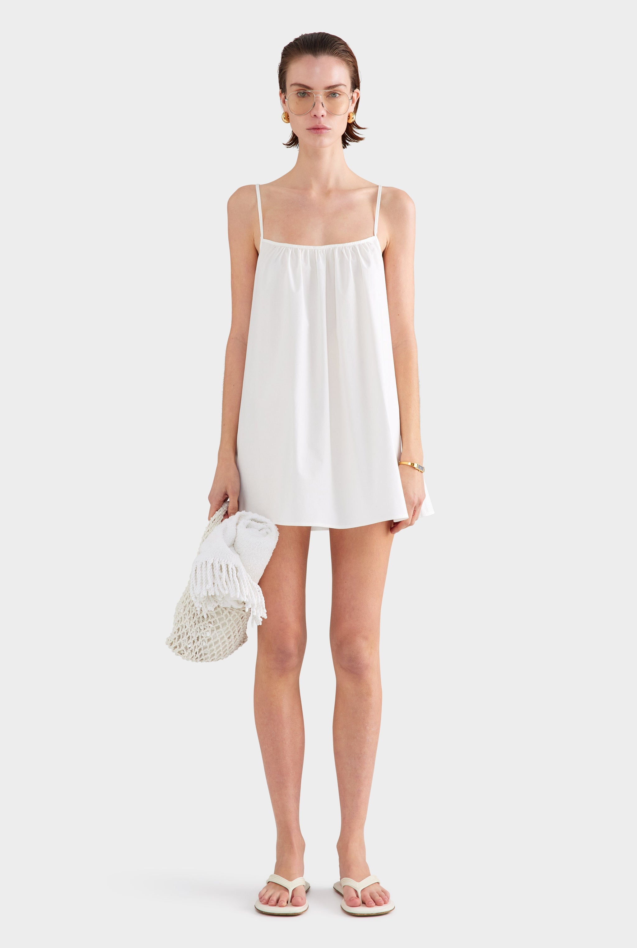Cotton Poplin A-Line Mini Dress - White