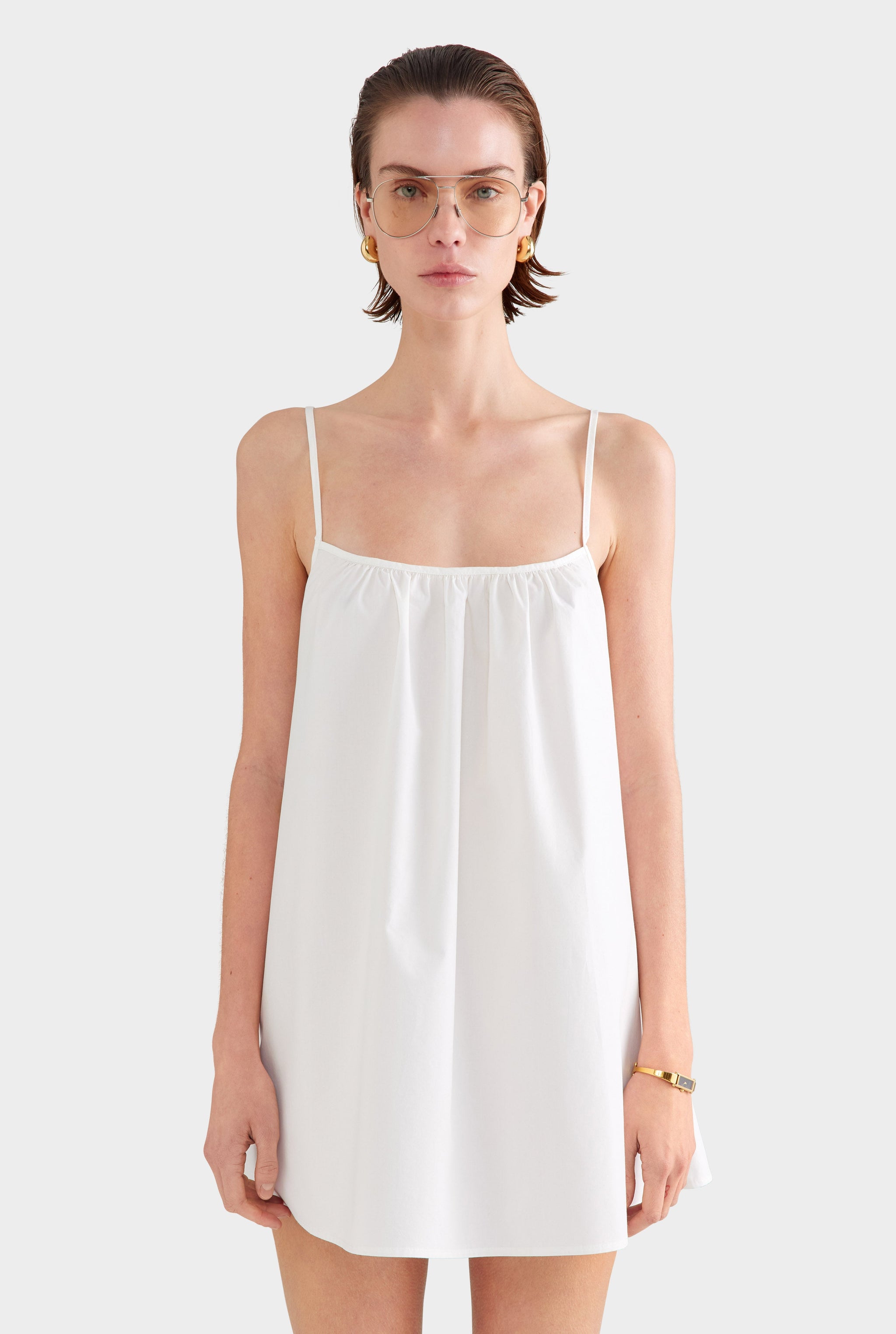 Cotton Poplin A-Line Mini Dress - White