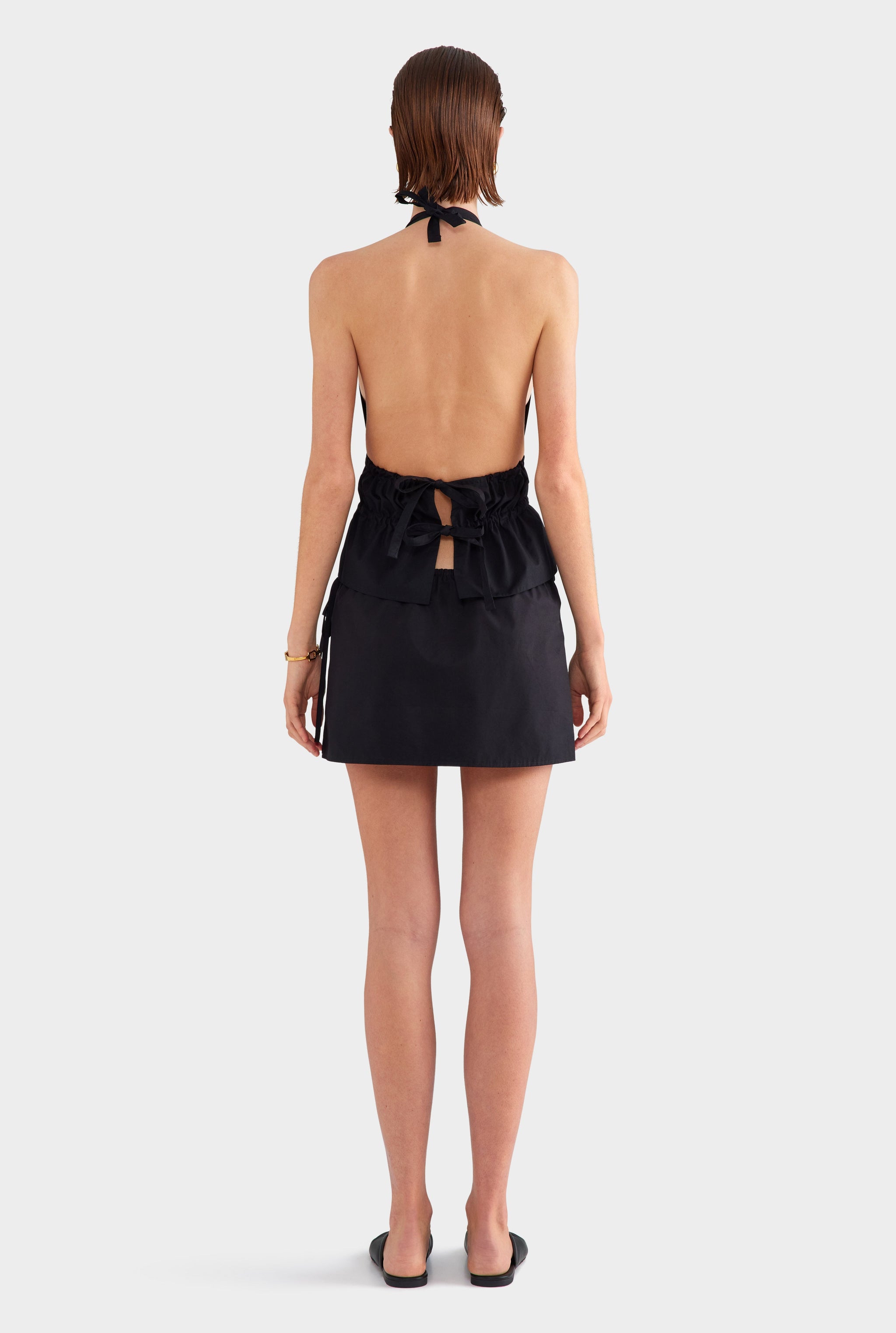 Cotton Poplin Drawstring Mini Skirt - Black