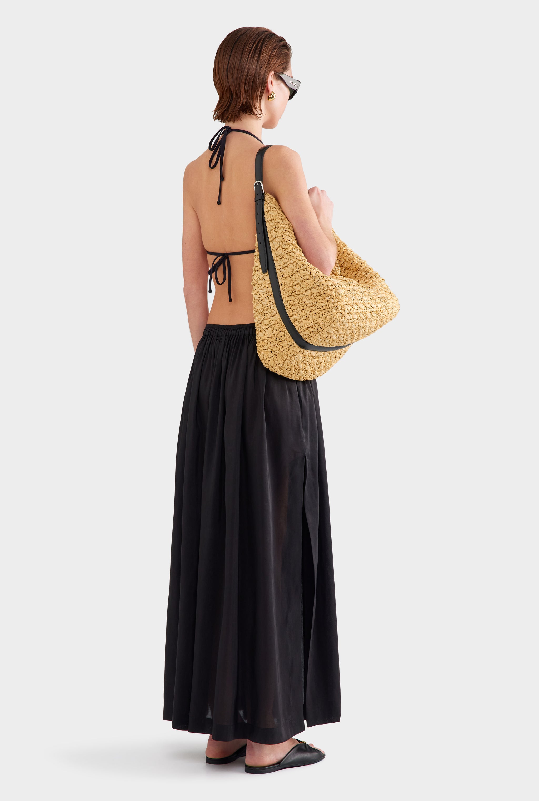 Silk Linen Maxi Skirt - Black