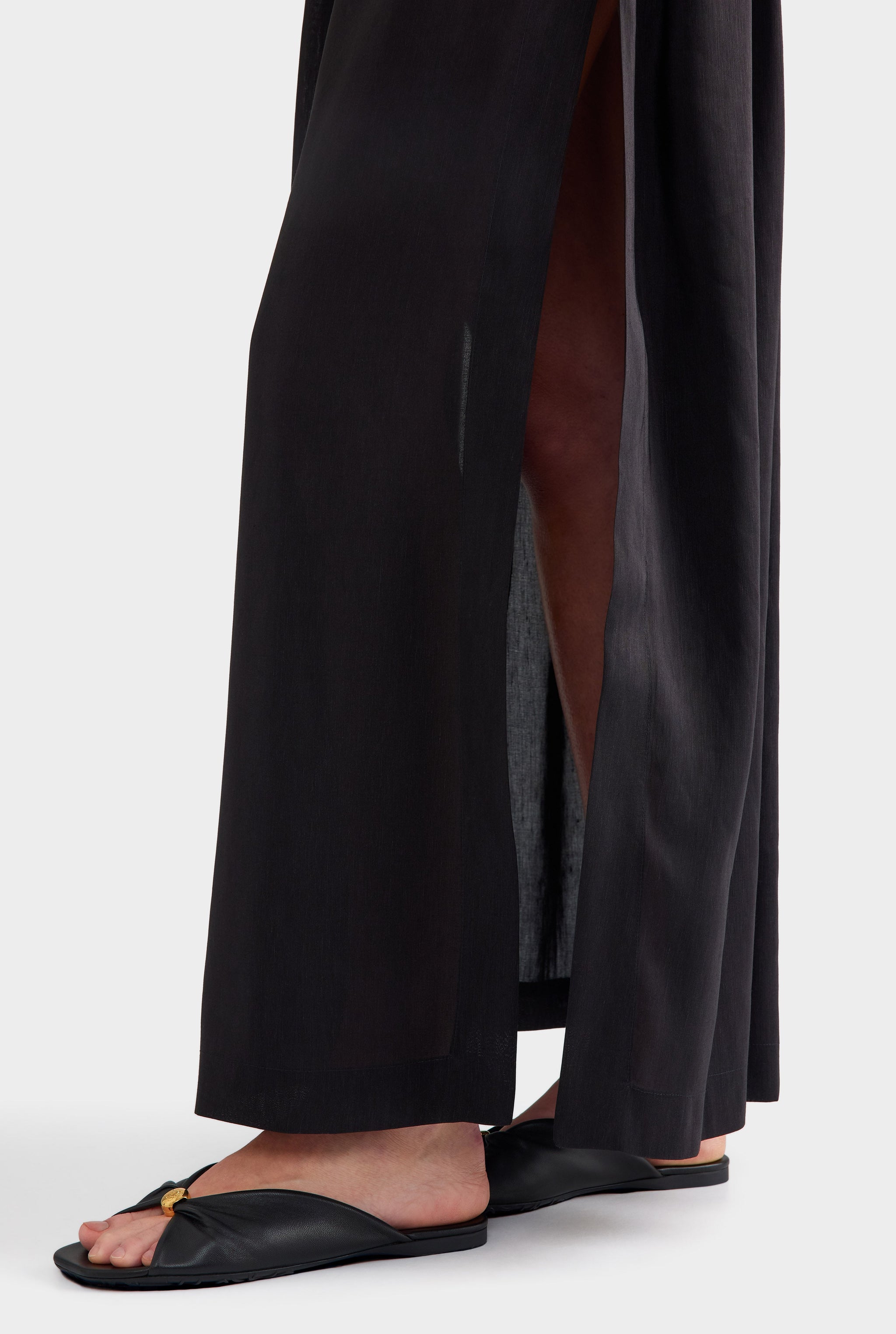 Silk Linen Maxi Skirt - Black