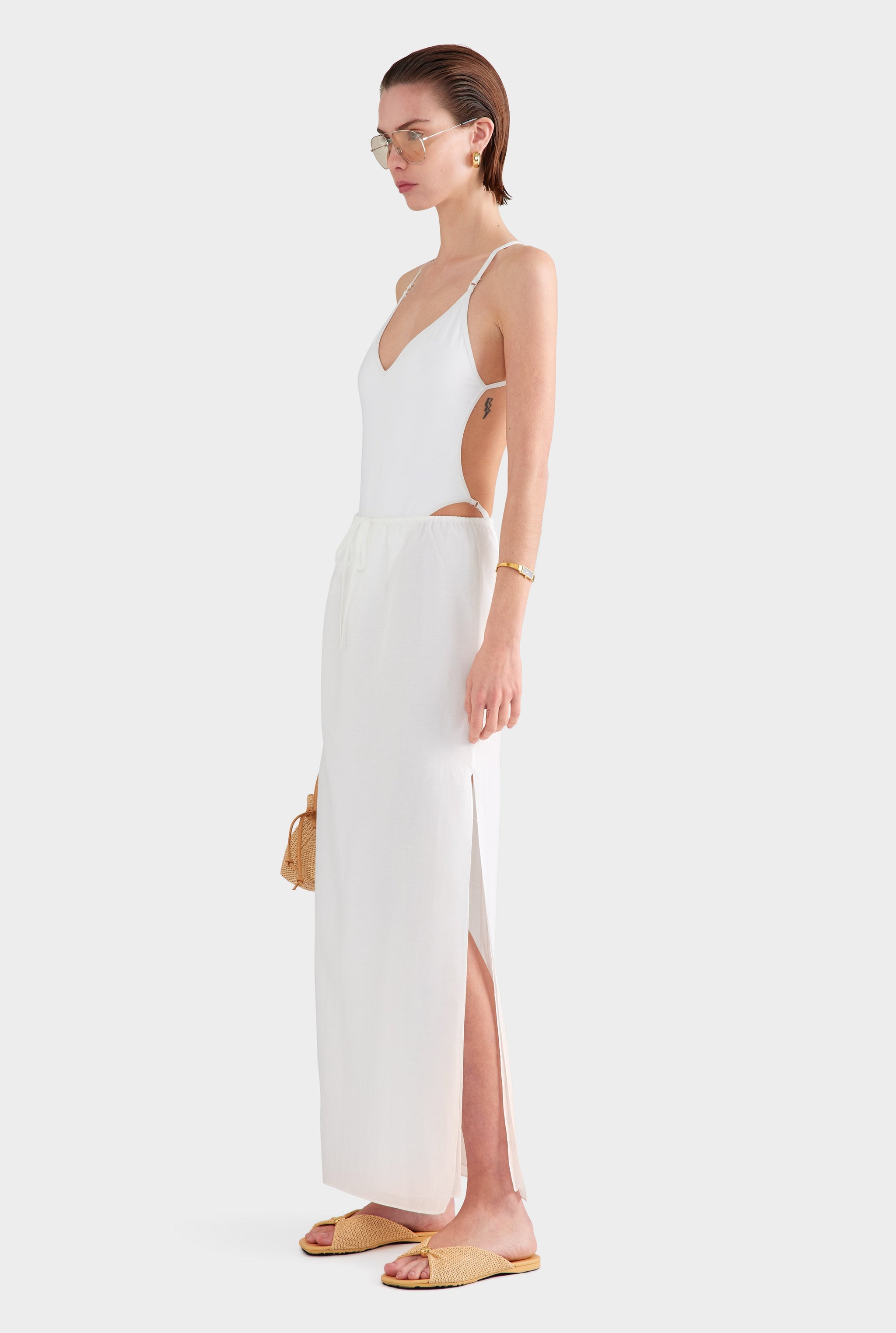Silk Cotton Maxi Skirt - White