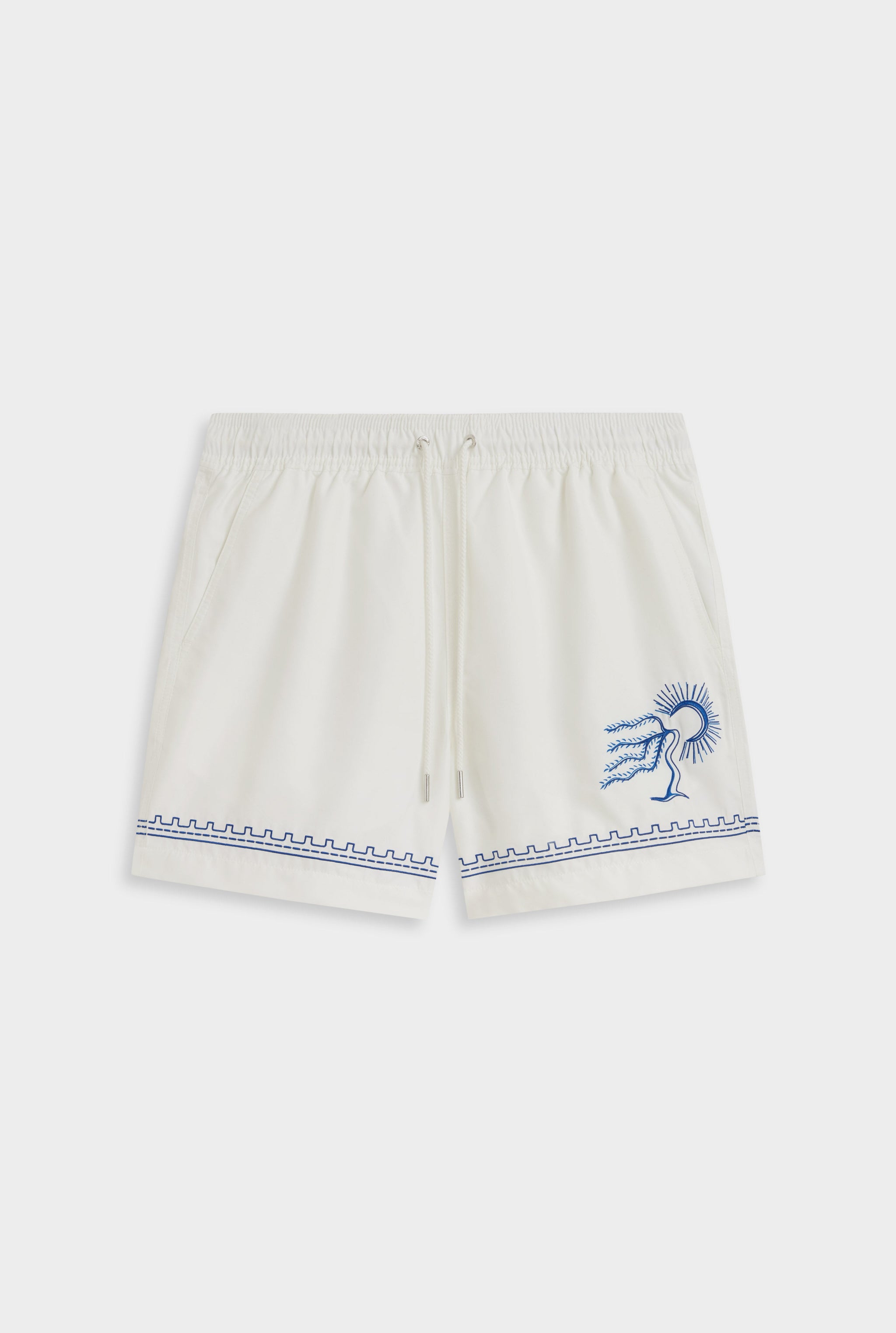 Embroidered Swim Short - Off White/Bright Blue