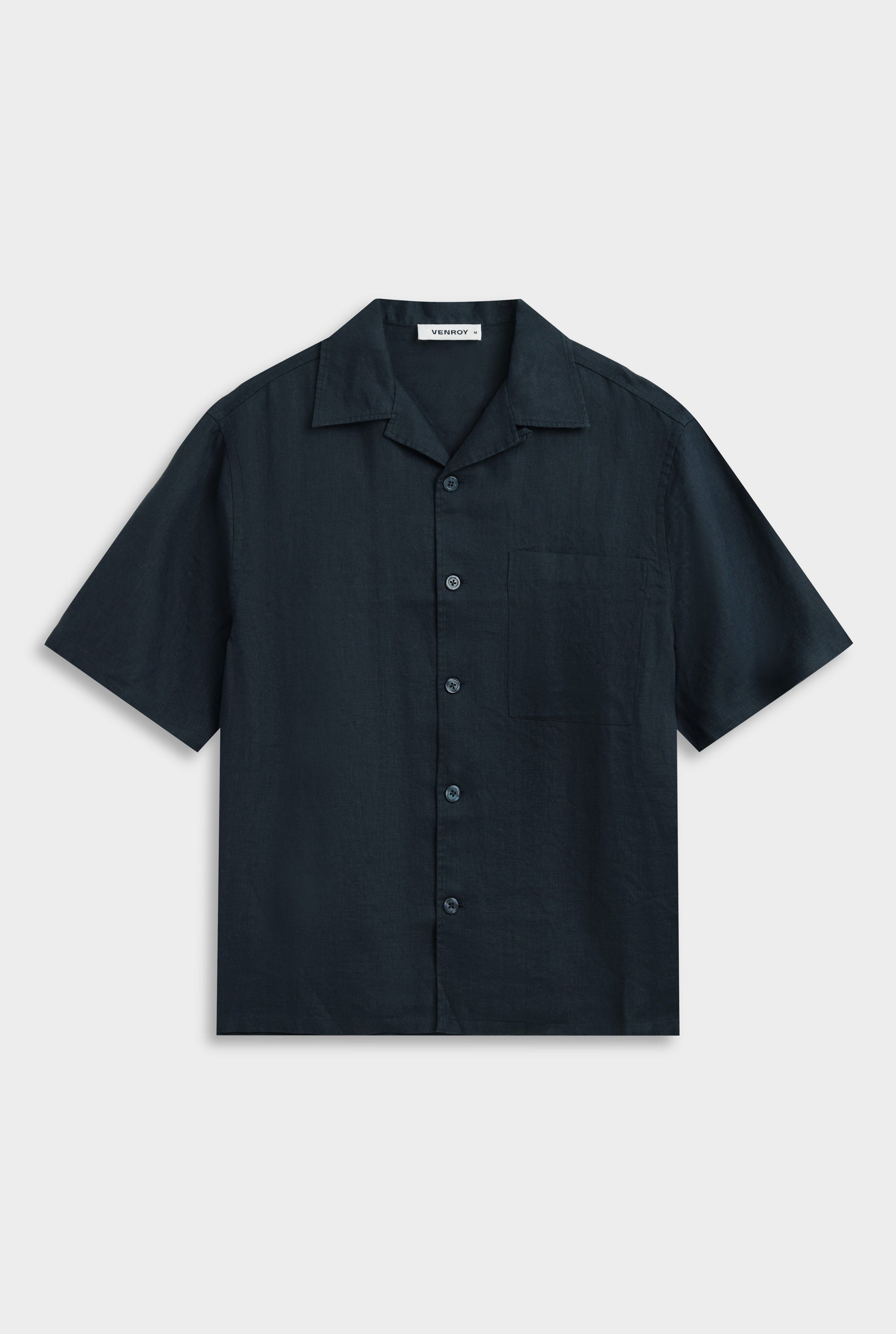 Linen Camp Collar Shirt - Navy