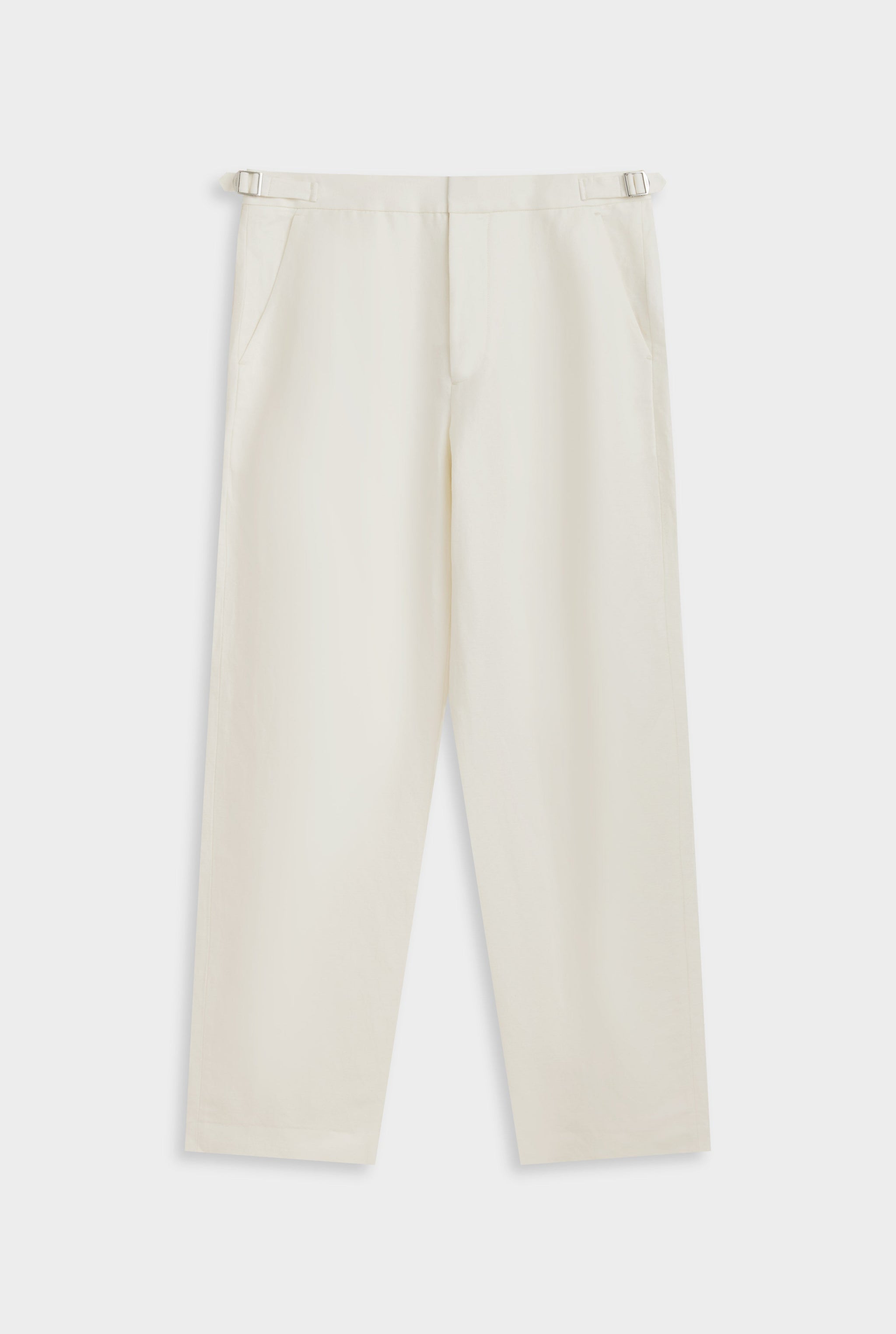 Silk Linen Side Tab Trouser - Cream