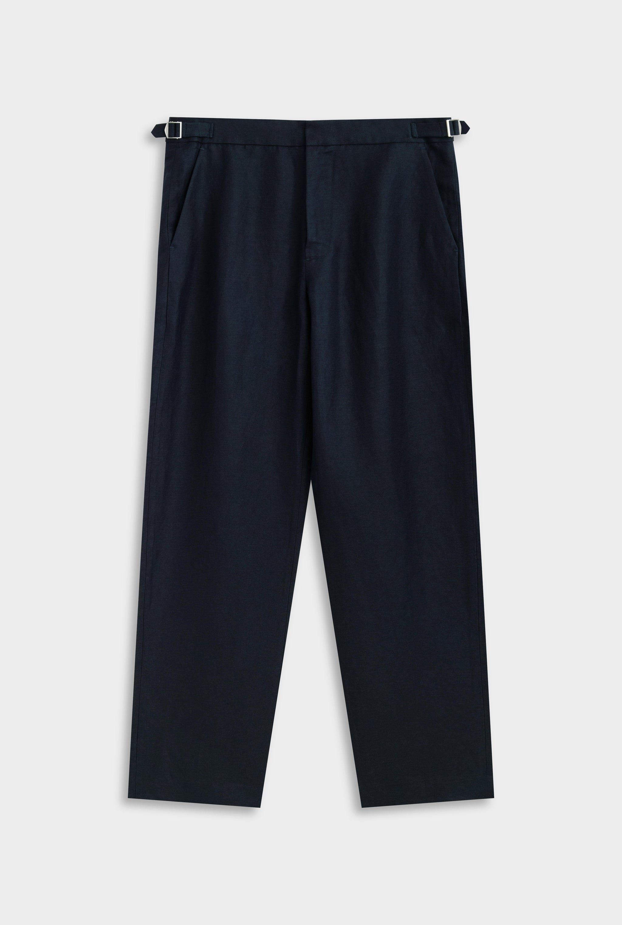 Silk Linen Side Tab Trouser - Navy