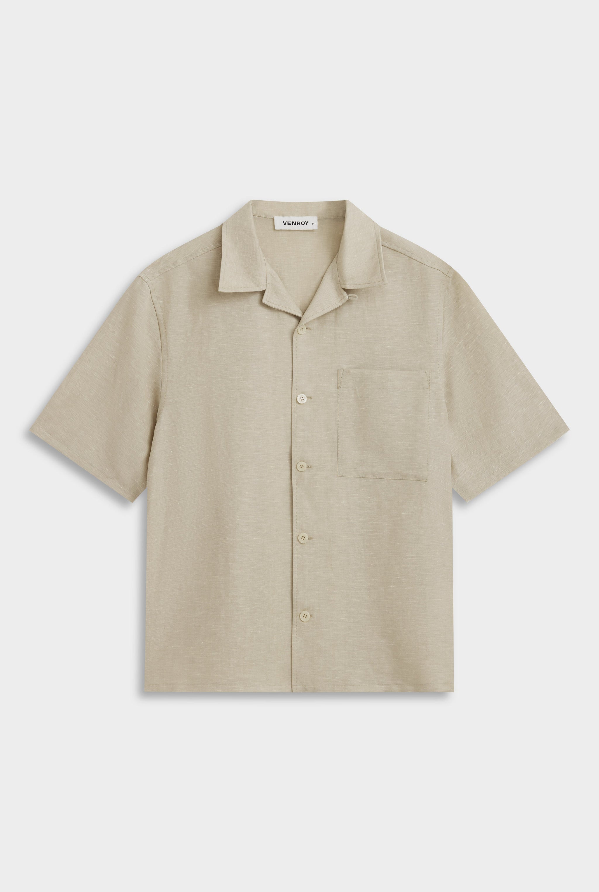 Wool Linen Camp Collar Shirt - Stone