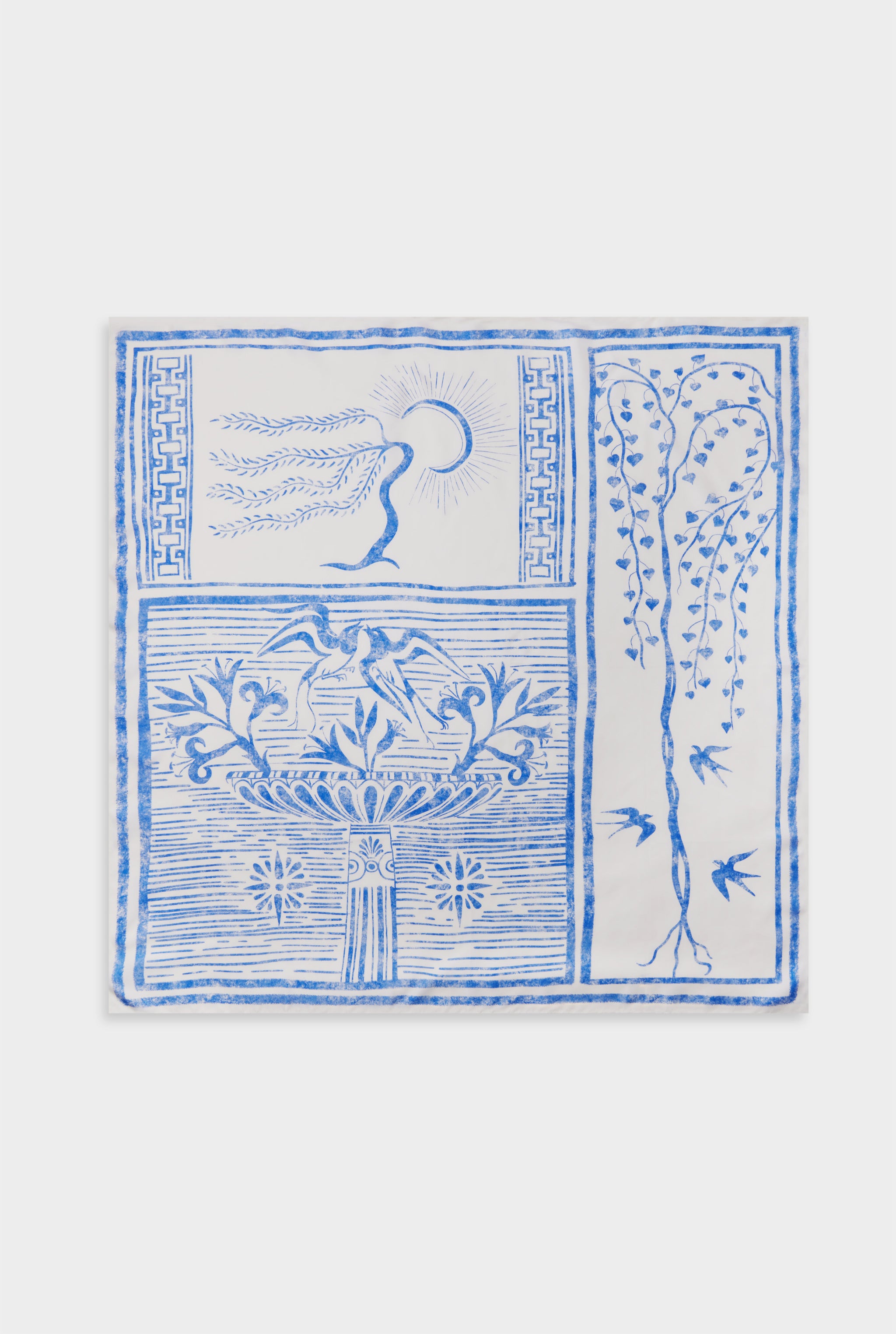 Silk Scarf - White/Blue Greek Stamp