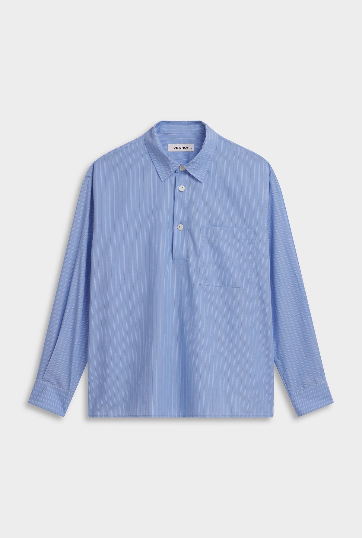 Cotton Stripe Popover Shirt - Blue/White Stripe [[AU_MEDIA:gid://shopify/MediaImage/27958930604119]]