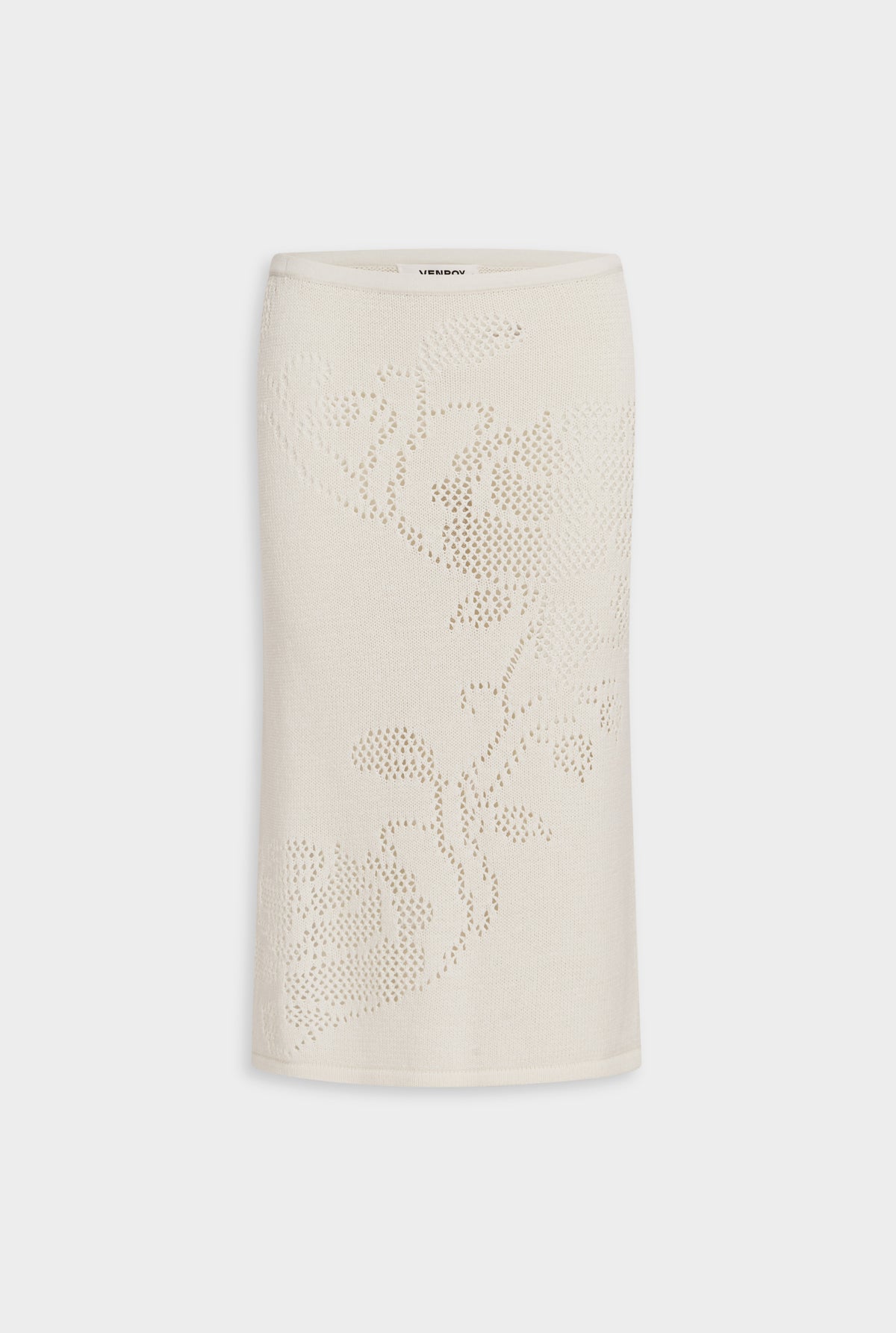 Floral Pointelle Cotton Knit Skirt - Off White