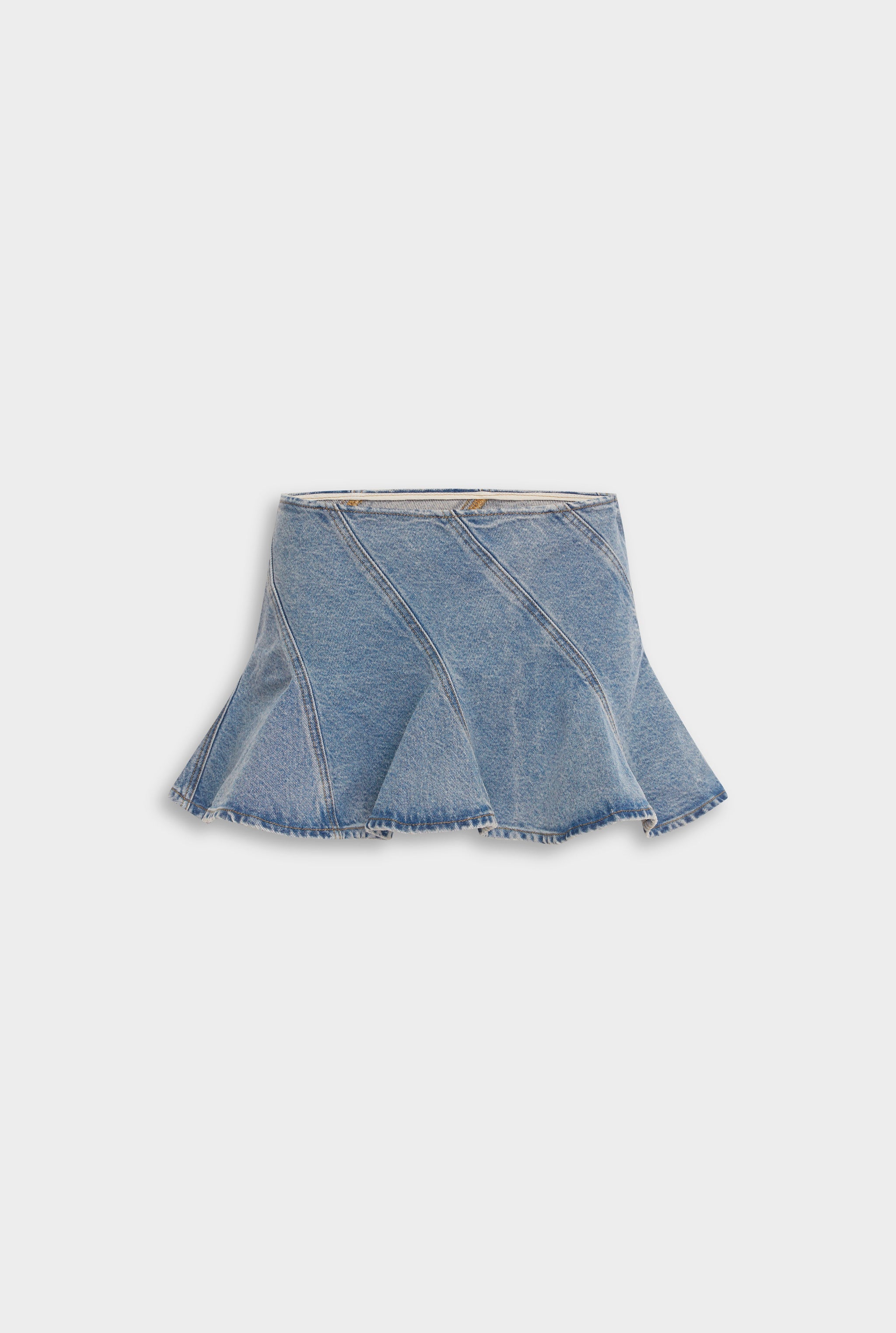 Panelled Denim Flounce Mini Skirt - Light Blue