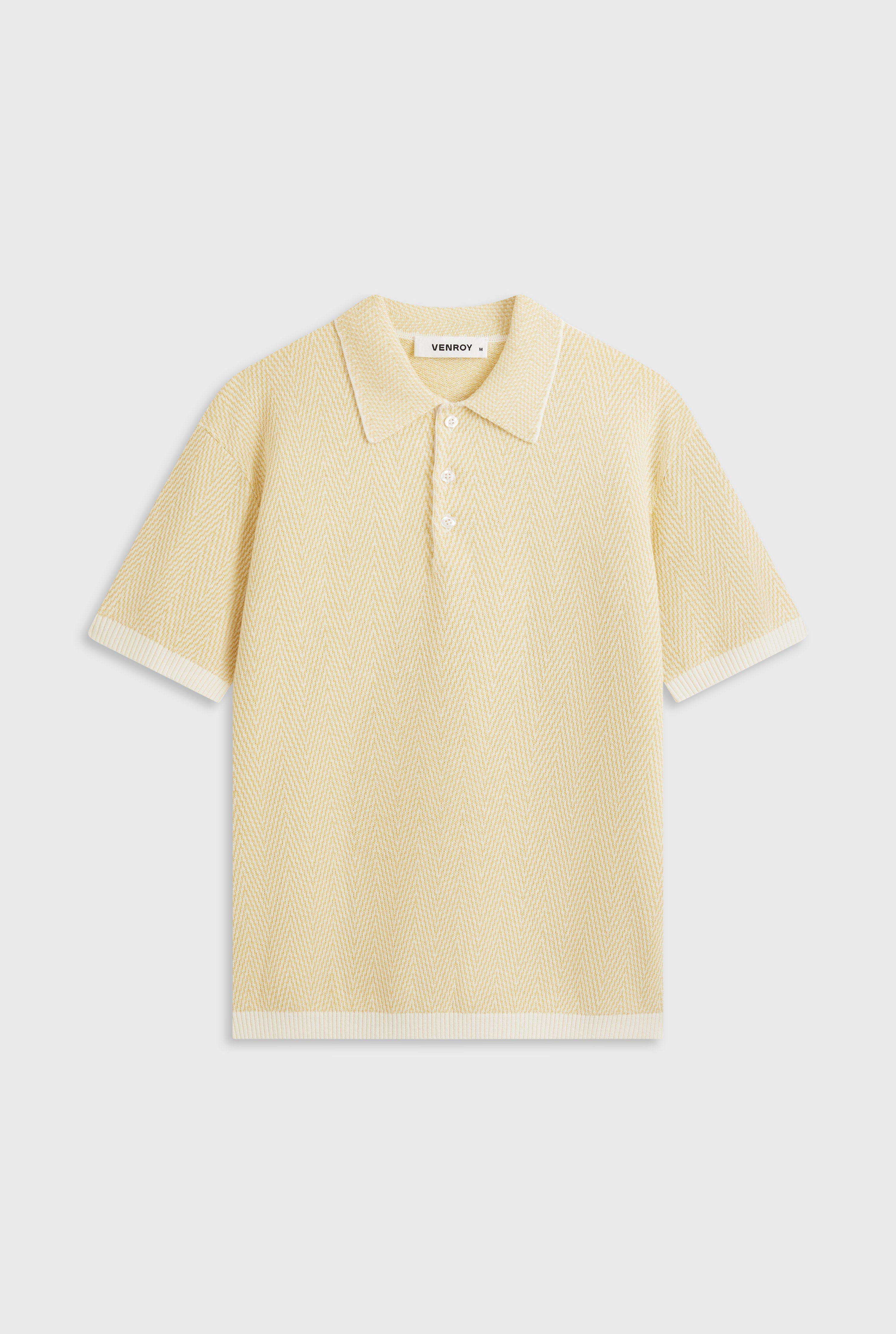 Chevron Knit Polo - Cream/Beige