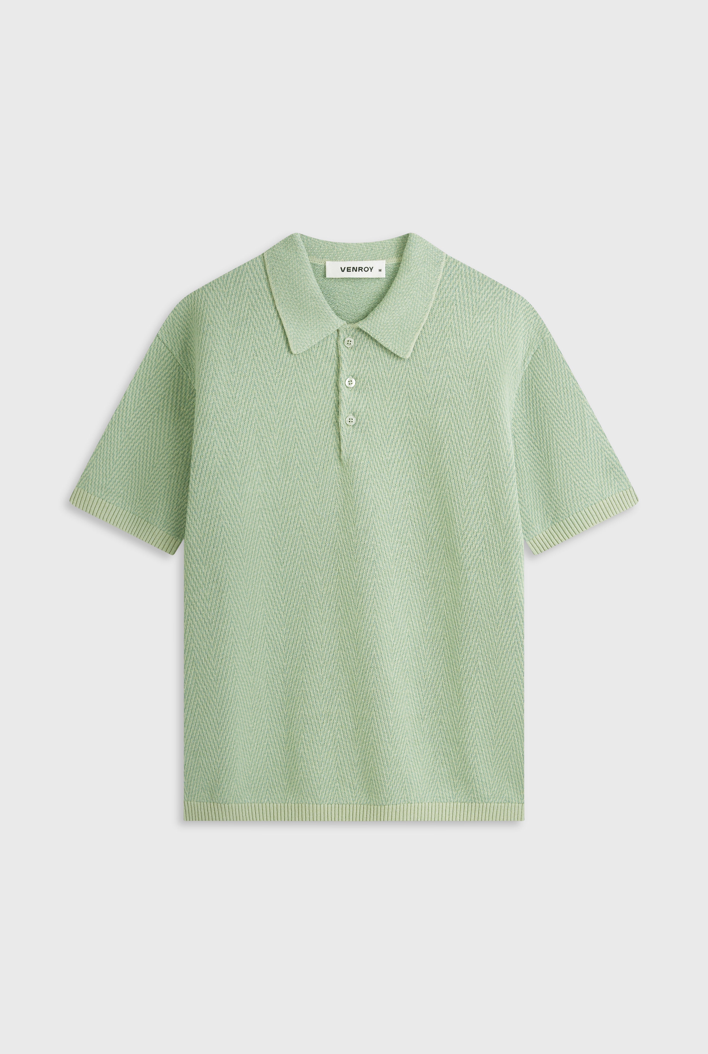 Chevron Knit Polo - Pale Pistachio