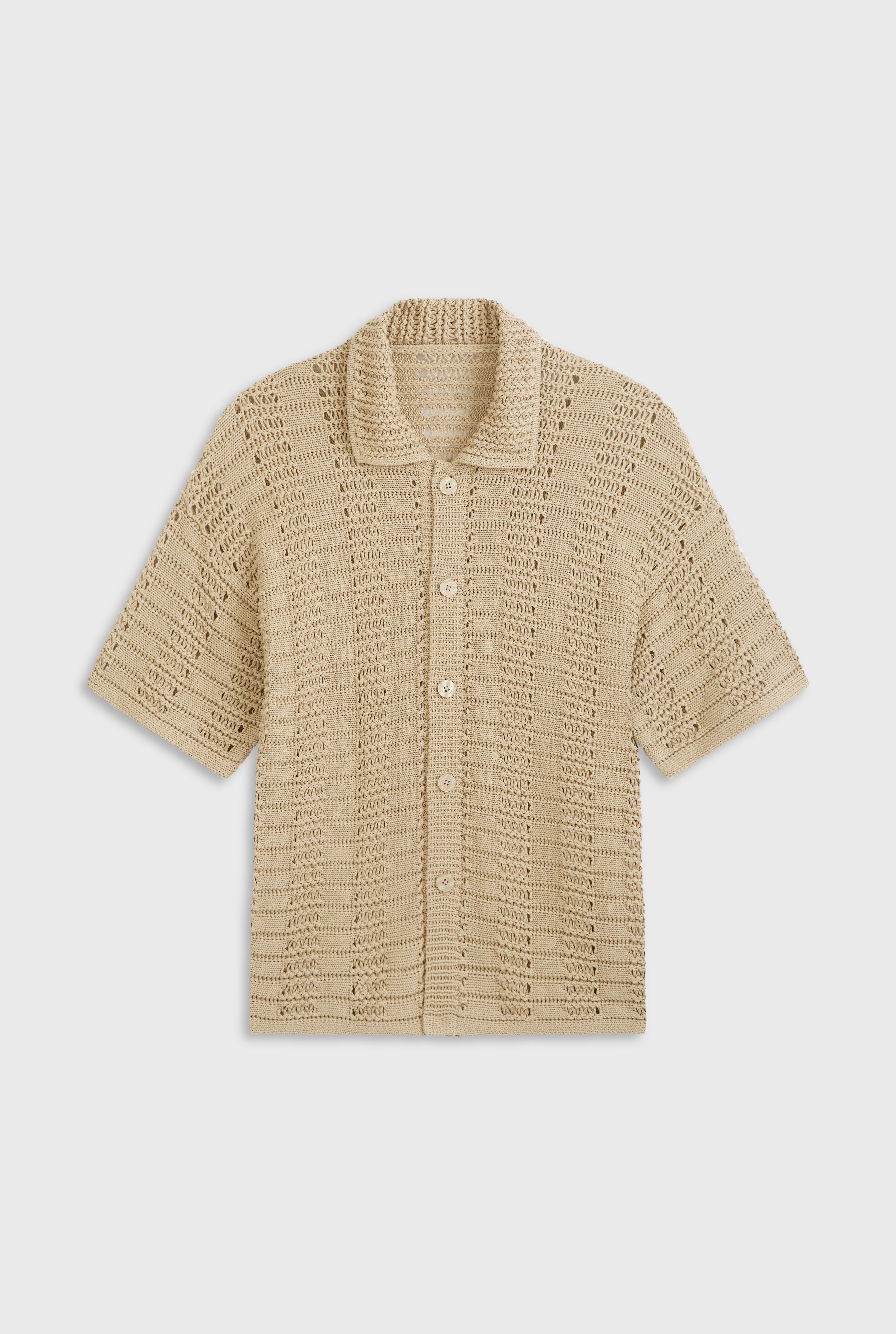 Chunky Crochet Knit Shirt - Pale Khaki
