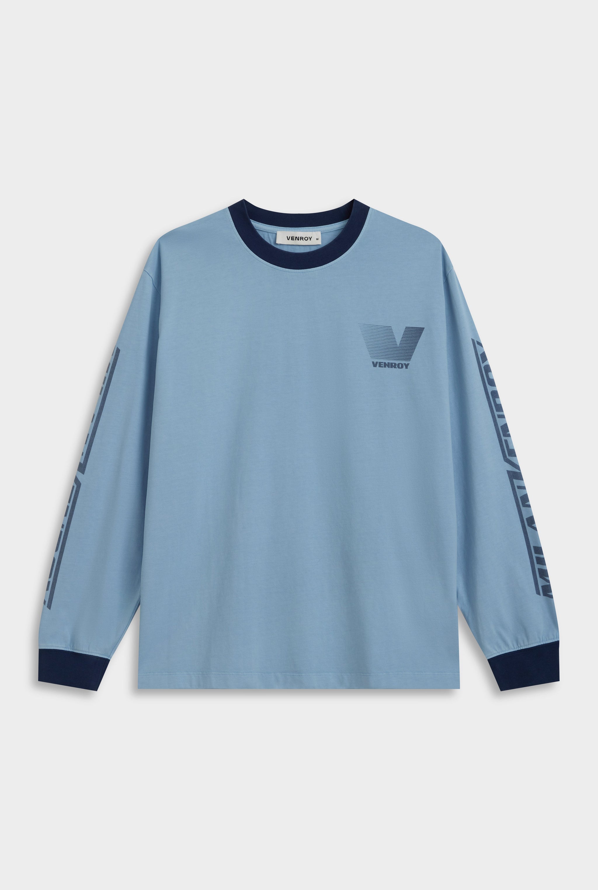 Contrast Long Sleeve T Shirt - Powder Blue/Navy