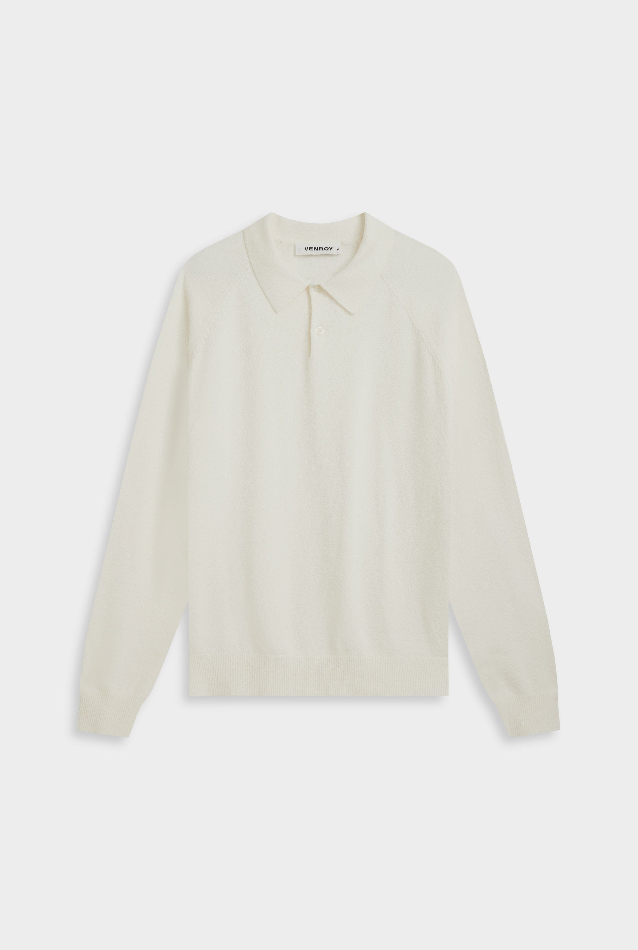 Long Sleeve Boucle Knit Polo - Off White