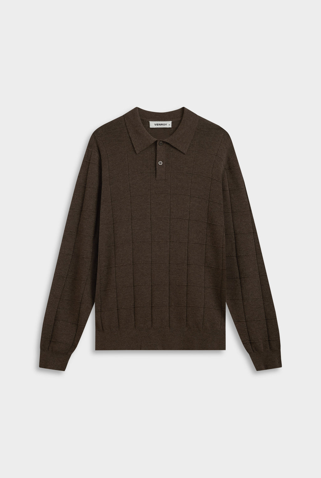 Merino Wool Check Knit Polo - Chocolate Marl