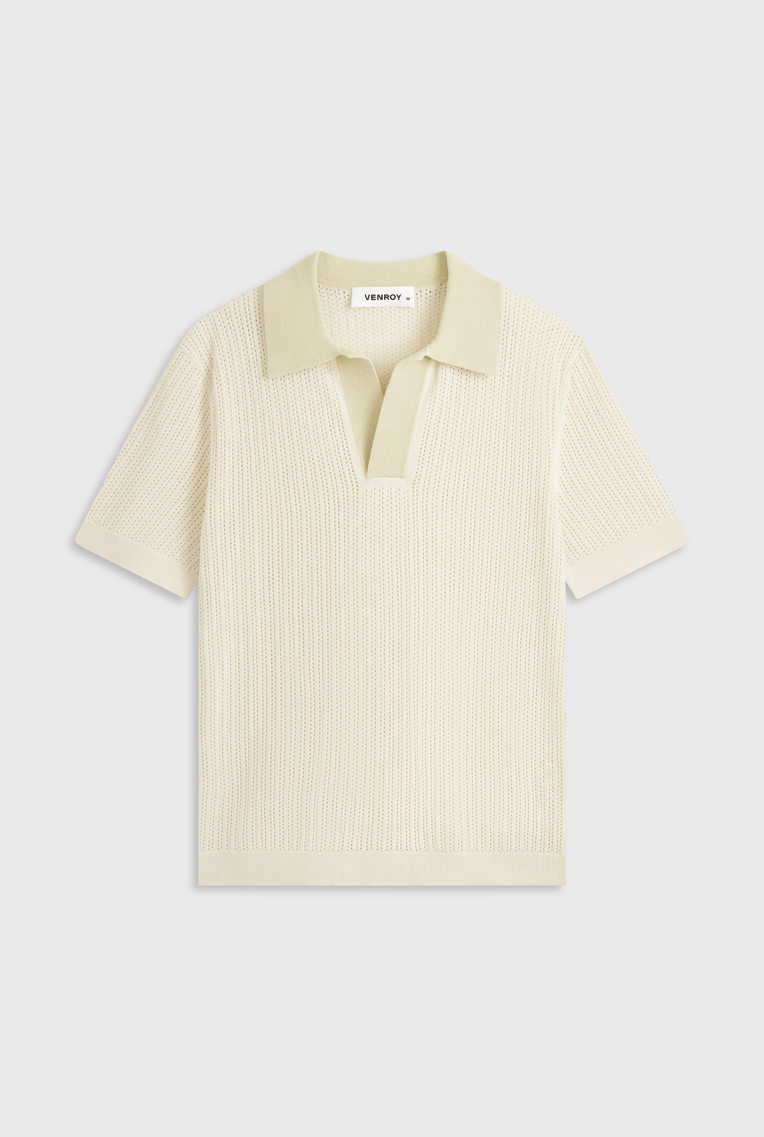 Open Stitch Knit Polo - Cream/Green Haze