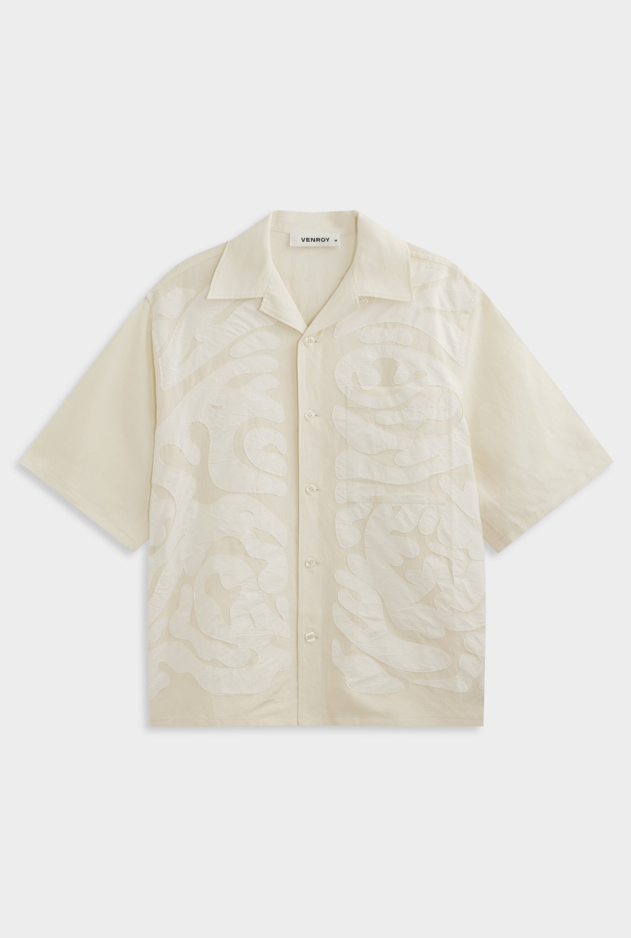 Oversized Applique Short Sleeve Shirt - Natural/Off White