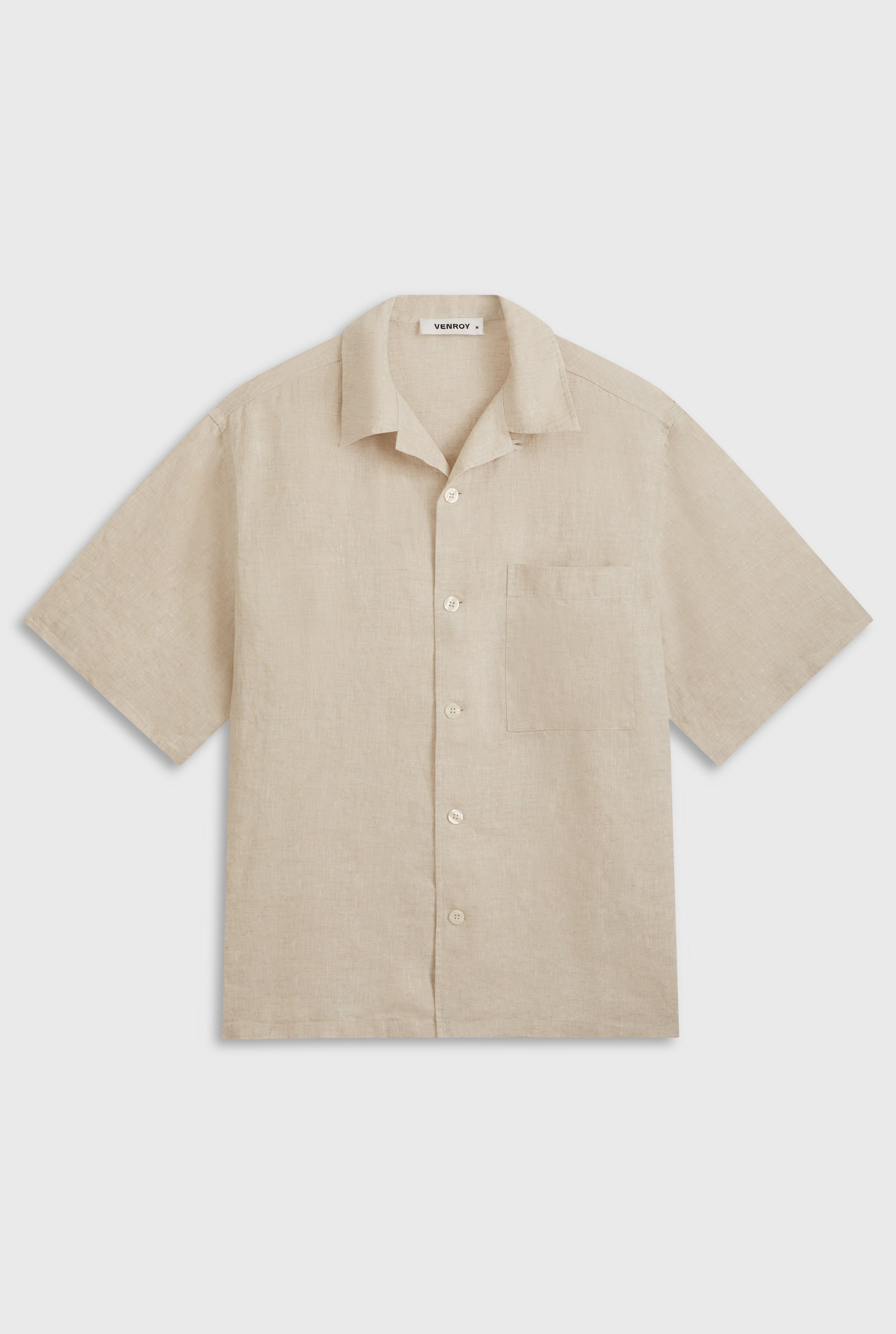 Oversized Linen Short Sleeve Shirt - Sand