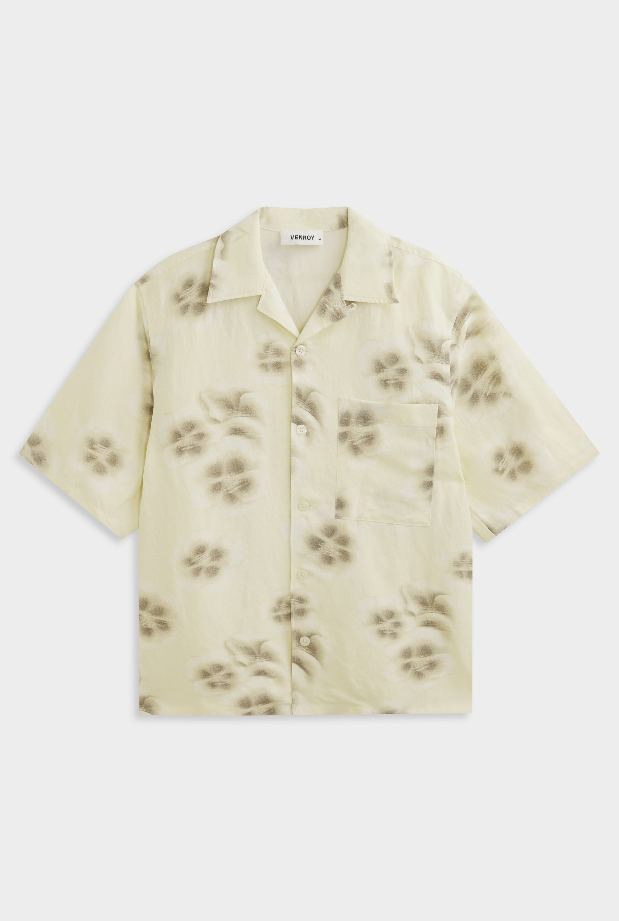 Silk Linen Short Sleeve Shirt - Natural Blurred Floral