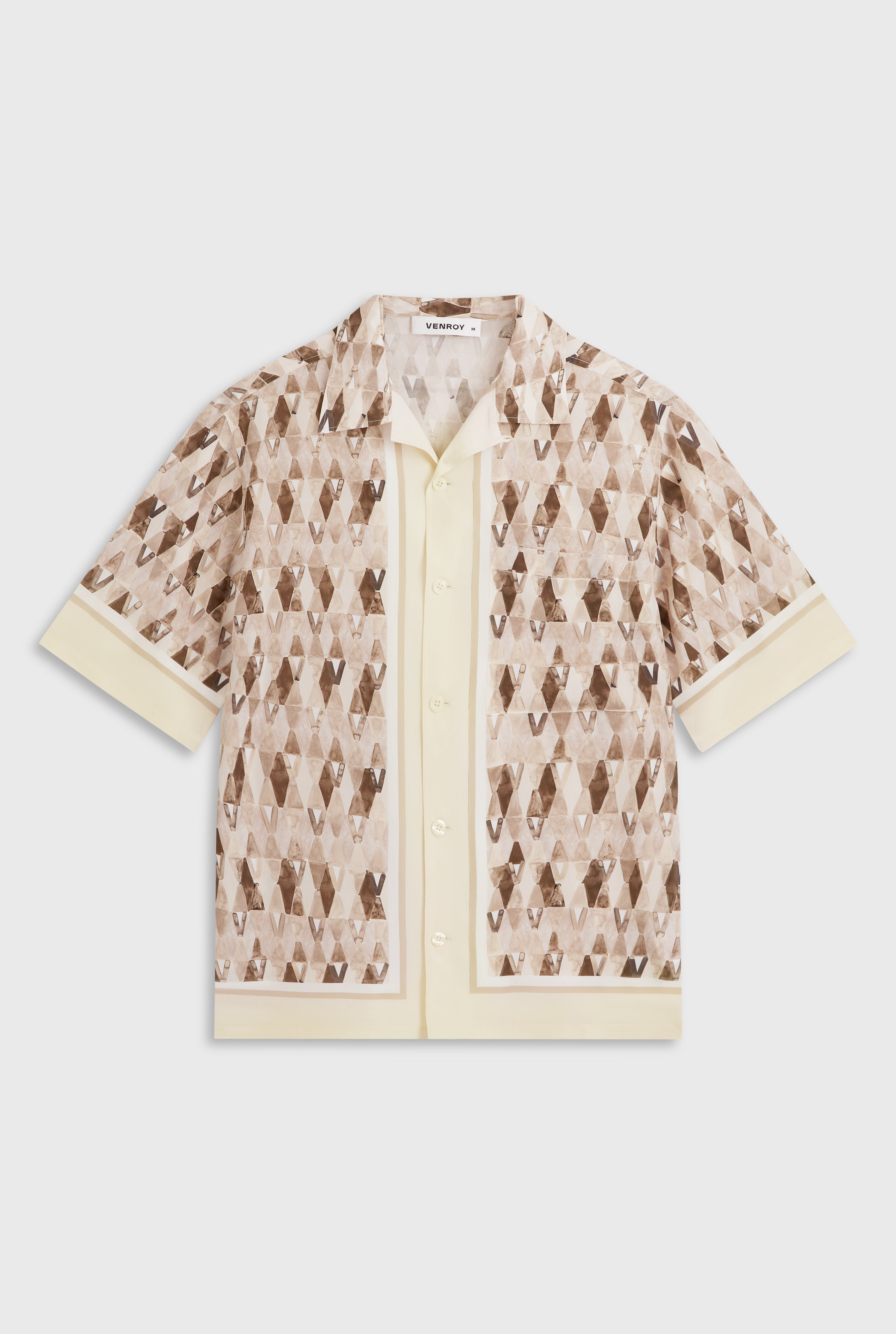 Oversized Silk Short Sleeve Shirt - Beige Painted V Monogram