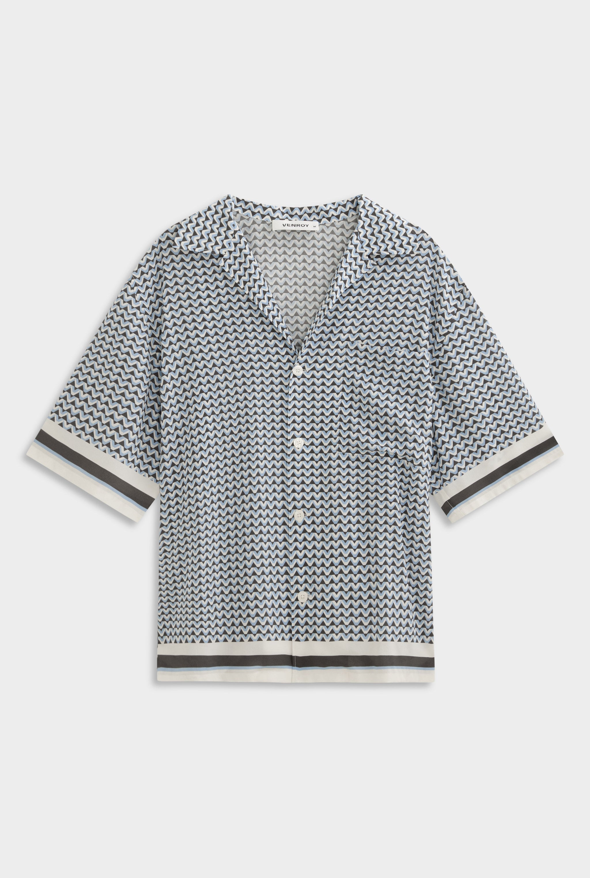 Oversized Silk Short Sleeve Shirt - Chocolate/Powder Blue V Monogram