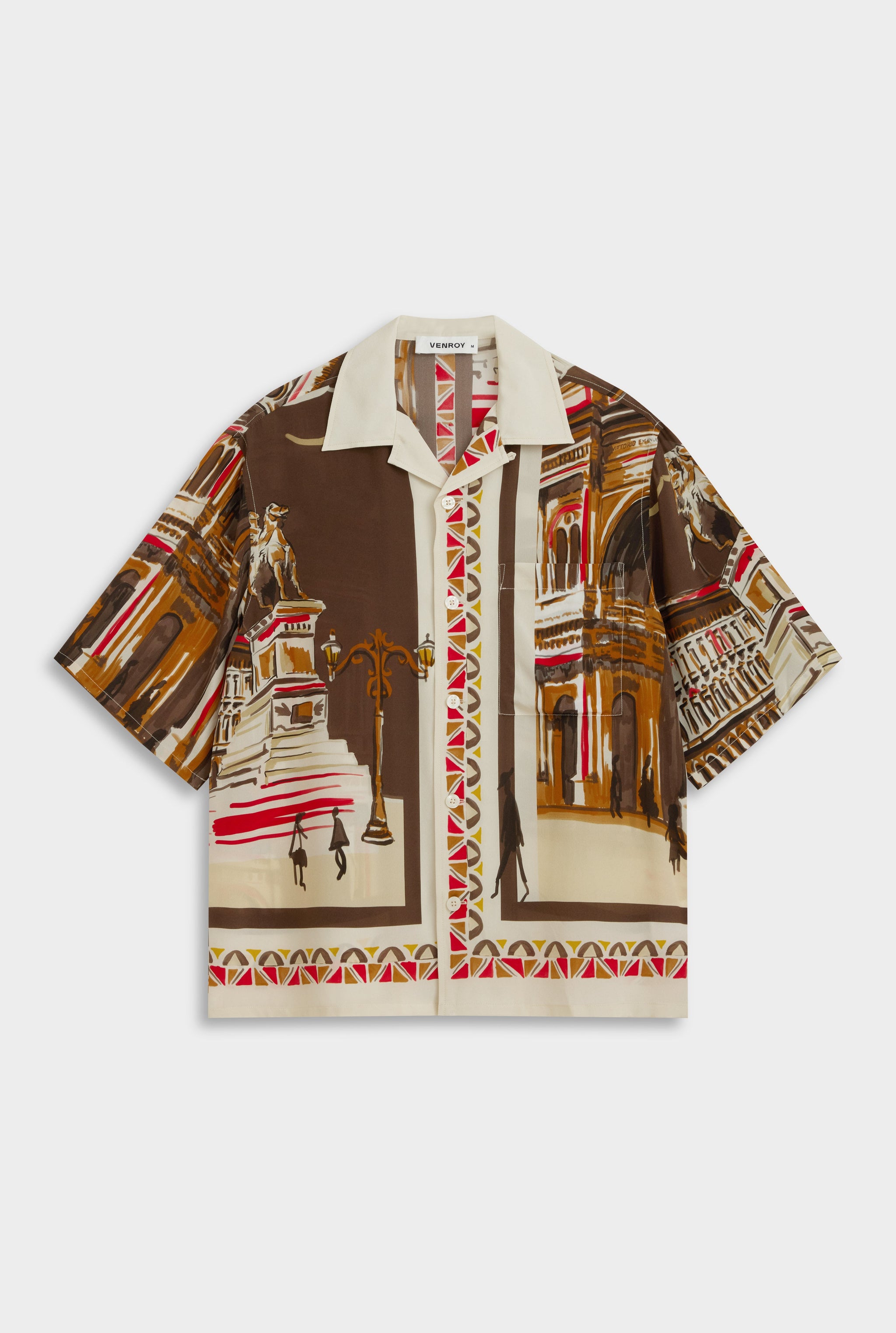 Oversized Silk Short Sleeve Shirt - Milano Galleria/Brown