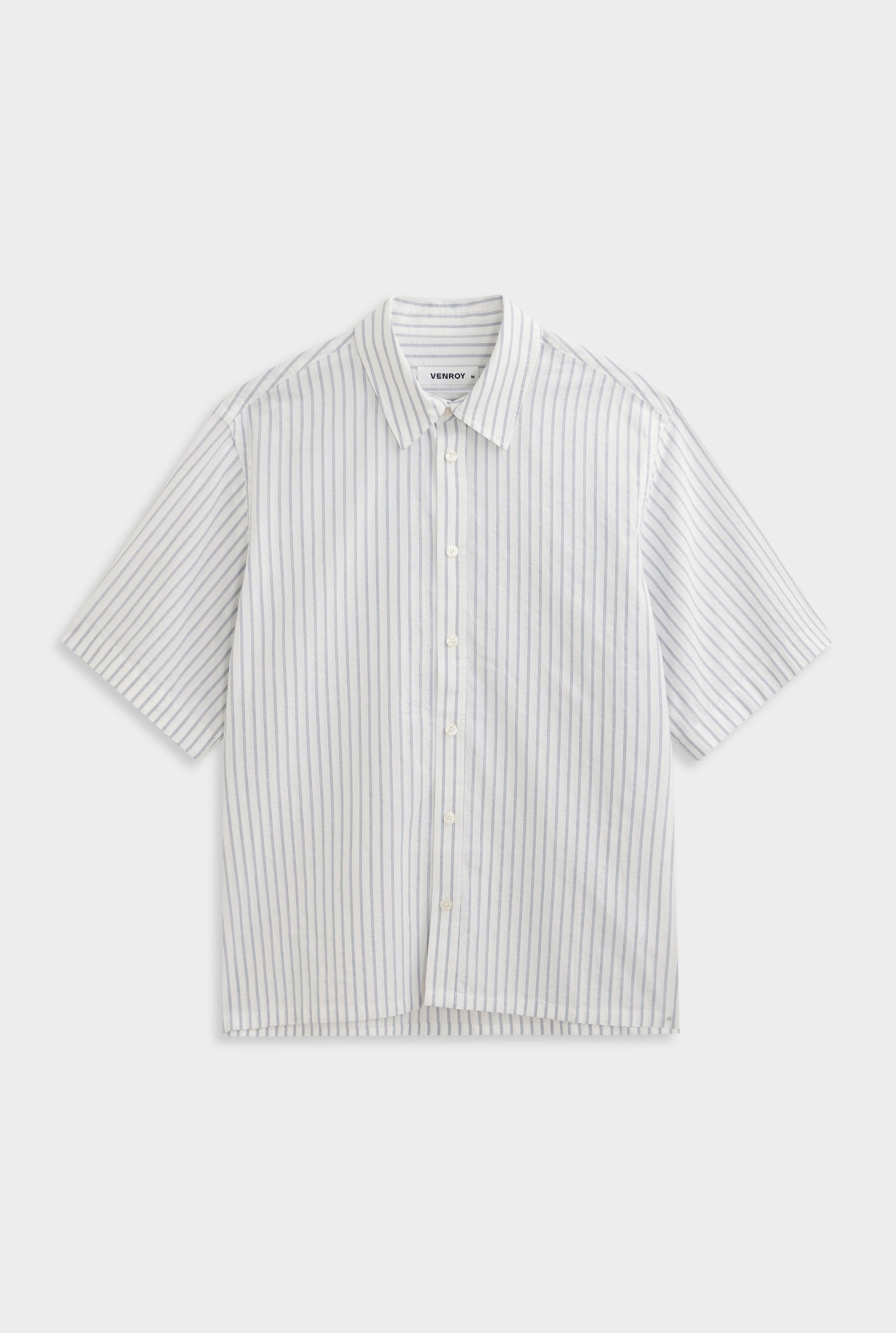 Oversized Stripe Short Sleeve Shirt - Off White/Navy Stripe