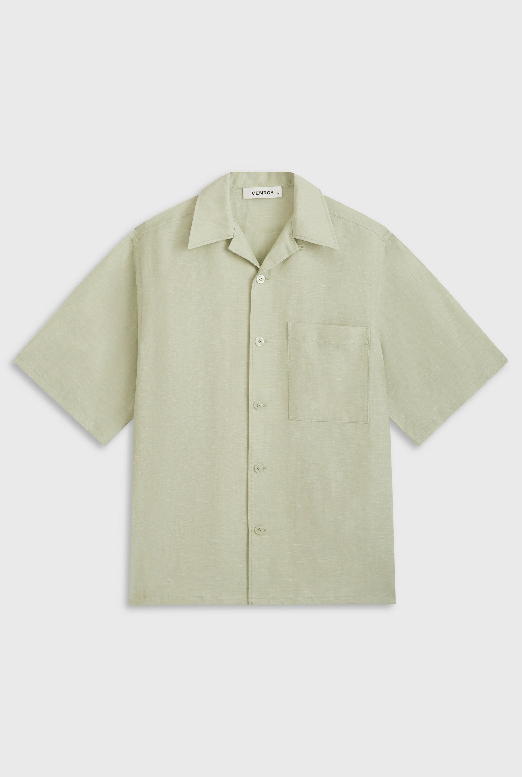 Oversized Wool Linen Short Sleeve Shirt - Pale Pistachio