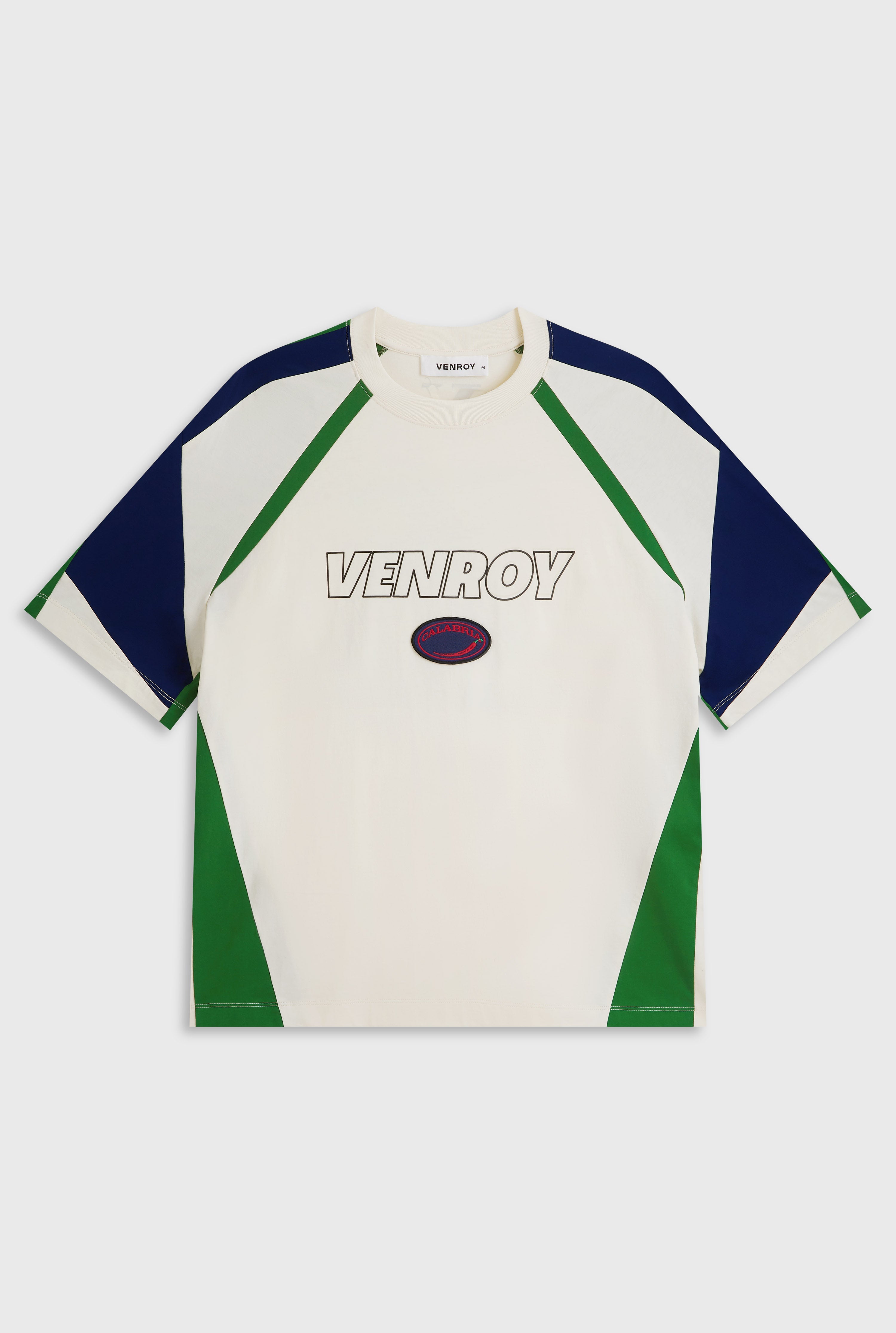 Panelled Jersey T Shirt - White/Navy/Bright Green